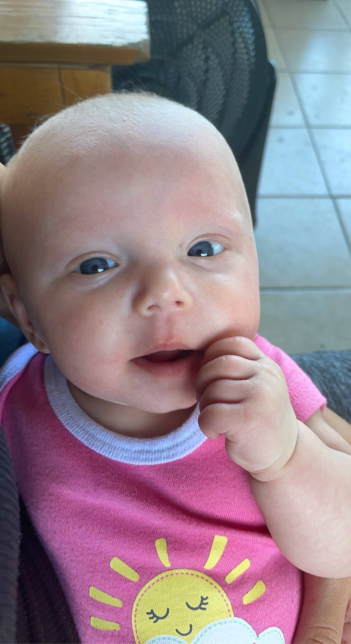 Kensleigh is registered to the contest to win money with this photo: baby, baby_toddler_clothing, cheek, chin, ear, eye, eyebrow, eyelash, finger, gesture, happy, iris, lip, mouth, neck, nose, person, pink, skin, sleeve