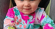 Preszley is registered to the contest to win money with this photo: toddler, child, baby, smile, blue_eyes, colorful_clothing, onesie, toy, stroller, seat, hand, face, cute, playful, indoors, portrait, infant, young_child, happy, person