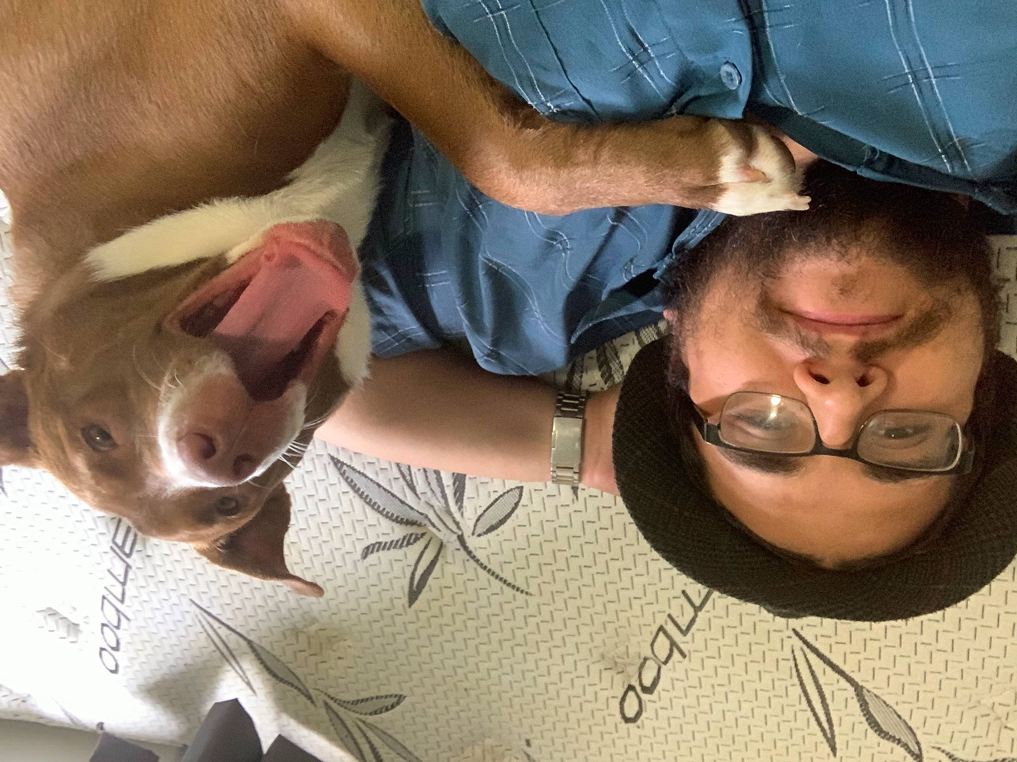 Rowdy is registered to the contest to win money with this photo: arm, beard, chest, child, elbow, eyelash, eyewear, facial_hair, fun, fur, gesture, glasses, happy, mouth, plant, selfie, sunglasses, t_shirt, vacation, vision_care