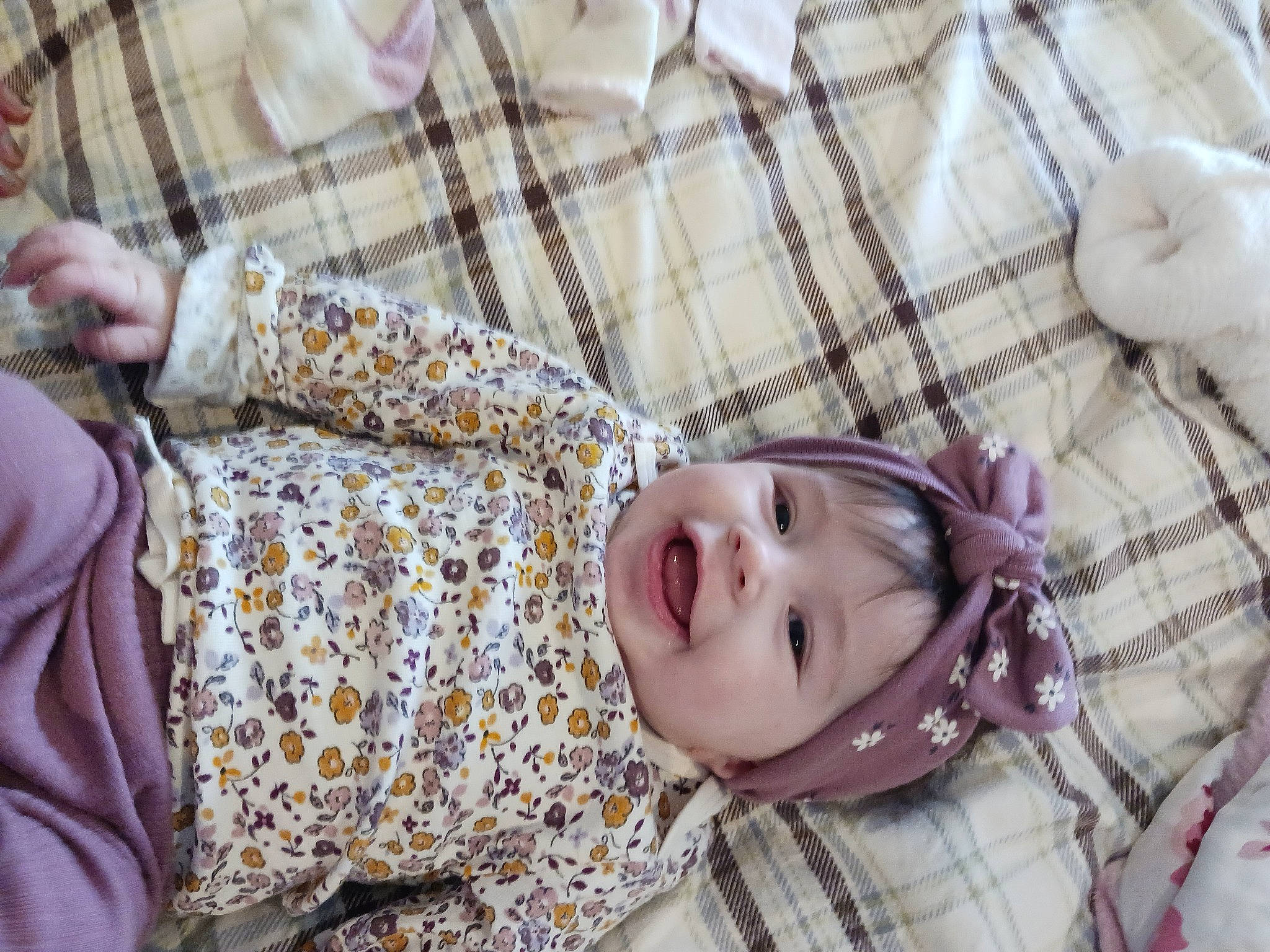 Aryanna joined the competition — help win amazing prizes! baby, baby_toddler_clothing, cheek, child, comfort, eye, eyelash, face, happy, head, headwear, joy, nose, pattern, people, person, plaid, room, sleeve, smile