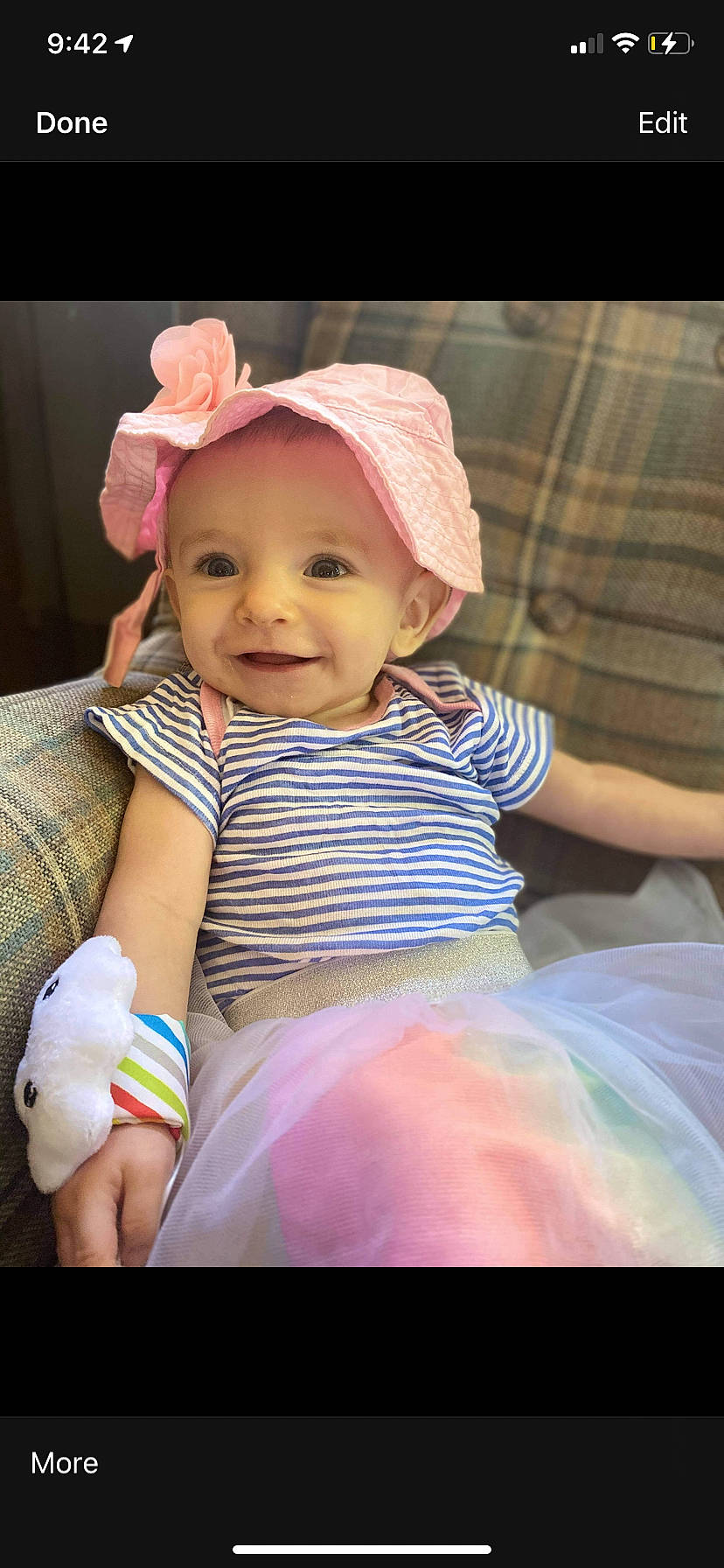 Gracelyn is registered to the contest to win money with this photo: baby, baby_products, baby_toddler_clothing, bonnet, cheek, child, costume_accessory, eye, finger, hat, headgear, headwear, human, joy, mouth, nail, nose, person, pink, product