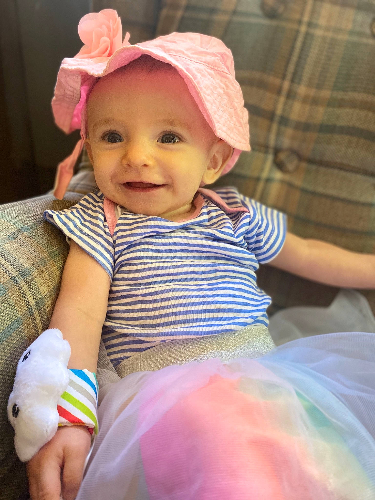 Gracelyn joined the competition — help win amazing prizes! baby, baby_products, baby_toddler_clothing, child, headgear, headwear, joy, person, pink, product, skin, smile, toddler