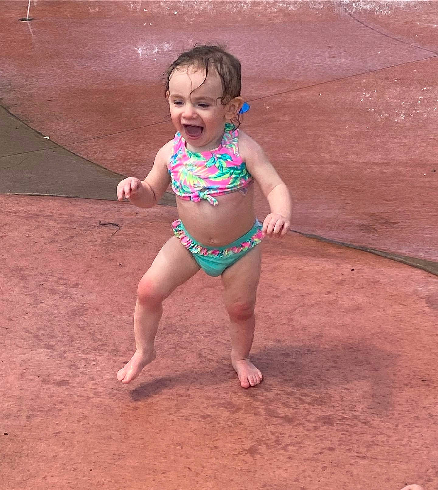 Gracelyn is registered to the contest to win money with this photo: abdomen, baby, barefoot, chest, finger, foot, happy, human_leg, leg, leisure, people_on_beach, person, recreation, smile, swimwear, thigh, toddler, trunk, undergarment, underpants