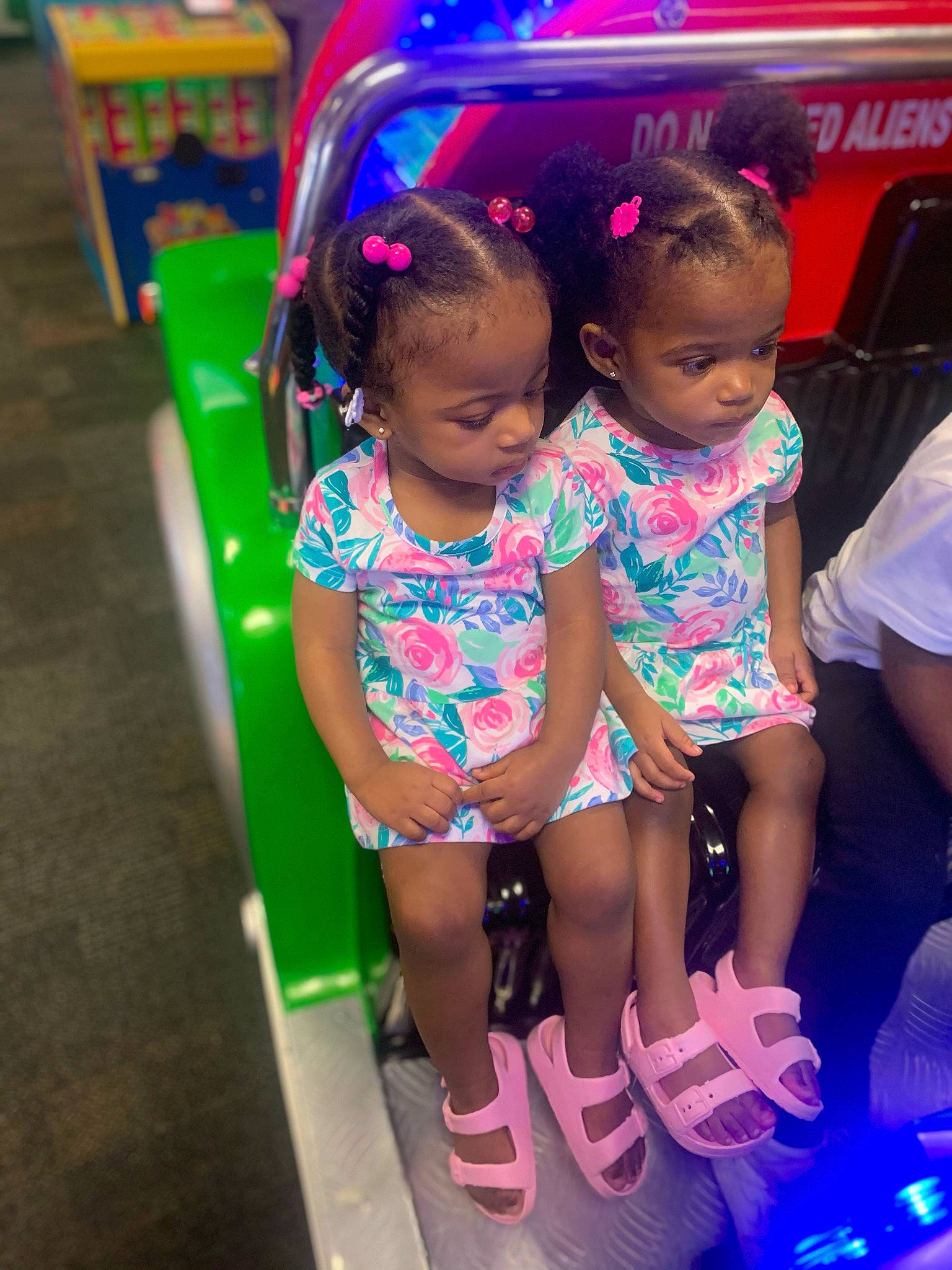 Kacy is registered to the contest to win money with this photo: beauty, blue, child, electric_blue, entertainment, event, fun, happy, human_leg, leg, leisure, magenta, person, pink, public_space, purple, sandal, snapshot, t_shirt, thigh