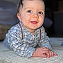 Giulian participe au concours pour gagner de l'argent avec cette photo : baby, child, crawling, cute, expression, eyes, face, hands, happy, head, indoor, infant, mouth, person, plaid_shirt, portrait, skin, smiling, suspenders, young_child