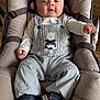Giulian a rejoint le concours — aidez-le/la à gagner de superbes lots ! baby, infant, child, overalls, striped_clothing, bear_embroidery, baby_shoes, cushion, baby_seat, comfortable, clothing, raised_fist, cute, indoor, floor, wooden_floor, person, portrait, smiling, young_child