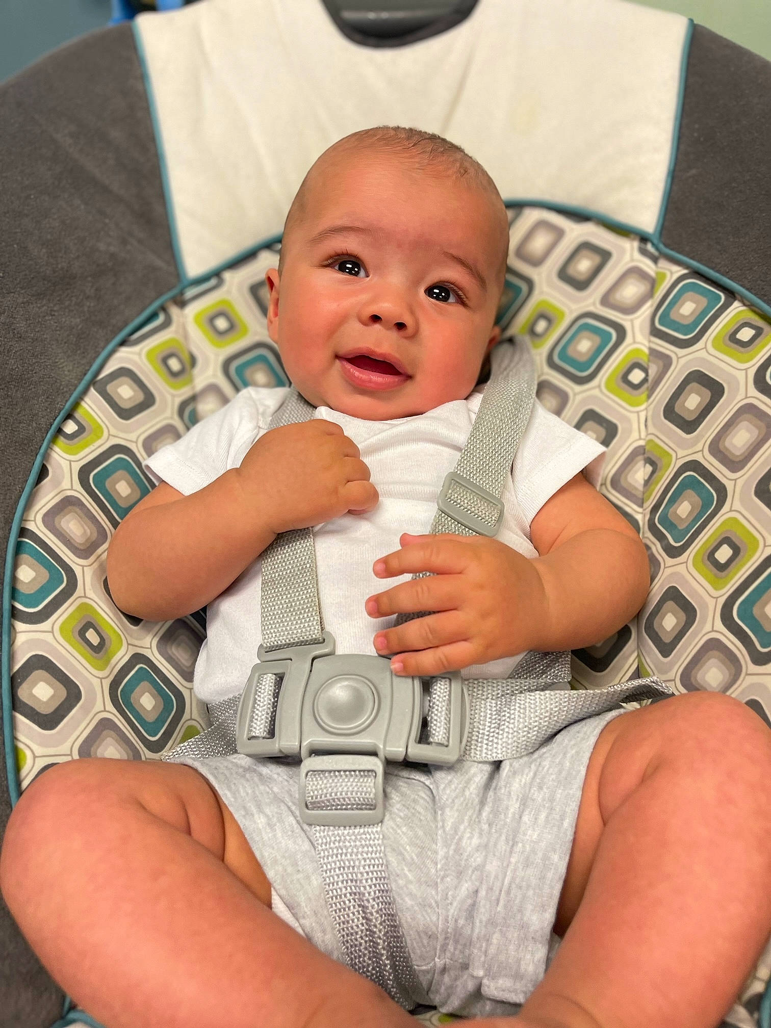 Emmett is registered to the contest to win money with this photo: baby, baby_toddler_clothing, cheek, child, comfort, eye, finger, gesture, happy, human_leg, nail, neck, person, skin, sleeve, smile, textile, thigh, thumb, toddler