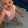 ísis a rejoint le concours — aidez-le/la à gagner de superbes lots ! baby, child, swimsuit, water, pool, puddle, cute, face, expression, playful, pucker, skin, arm, leg, earrings, person, summer, fun, outdoor, shallow_water
