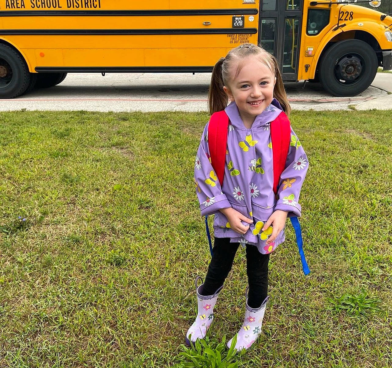 Lillian joined the competition — help win amazing prizes! asphalt, automotive_exterior, automotive_tire, automotive_wheel_system, child, commercial_vehicle, fun, grass, joy, motor_vehicle, person, plant, public_space, recreation, school_bus, smile, tire, toddler, vehicle, vehicle_door