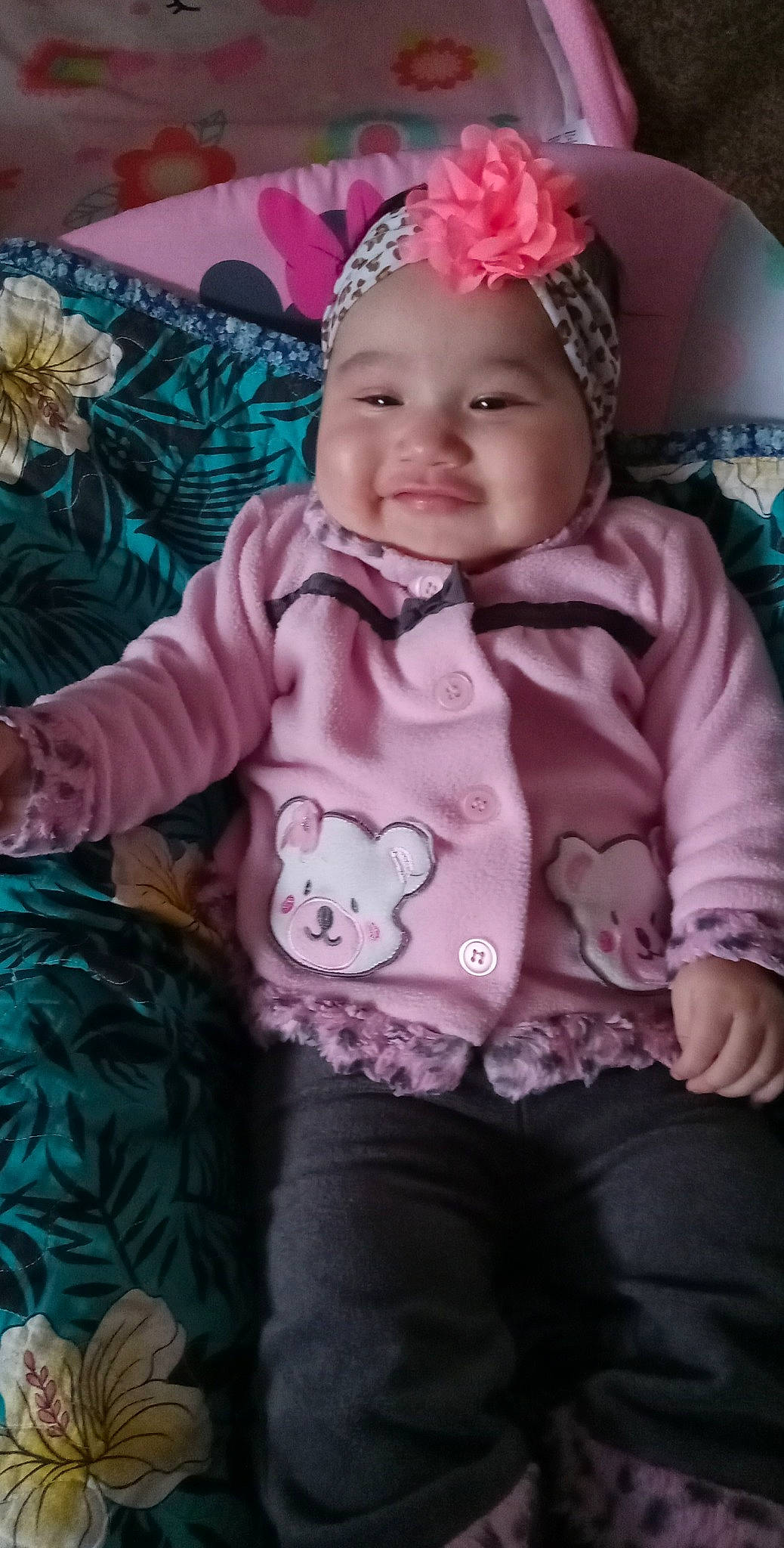 Joanna joined the competition — help win amazing prizes! baby, baby_toddler_clothing, beauty, cheek, child, face, facial_expression, fun, happy, head, headwear, helmet, magenta, pattern, person, pink, purple, skin, sleeve, smile