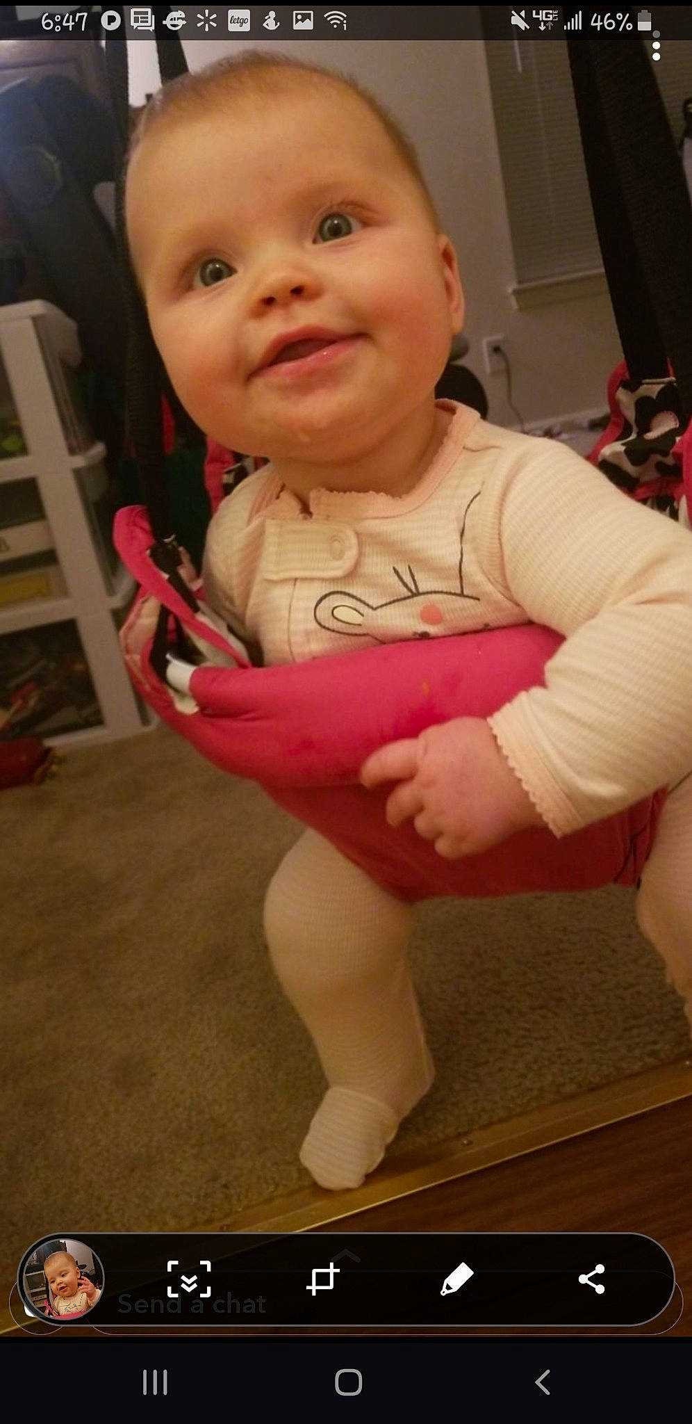 Heather is registered to the contest to win money with this photo: arm, baby, cheek, child, finger, joint, leg, lip, person, skin, smile, thumb, toddler