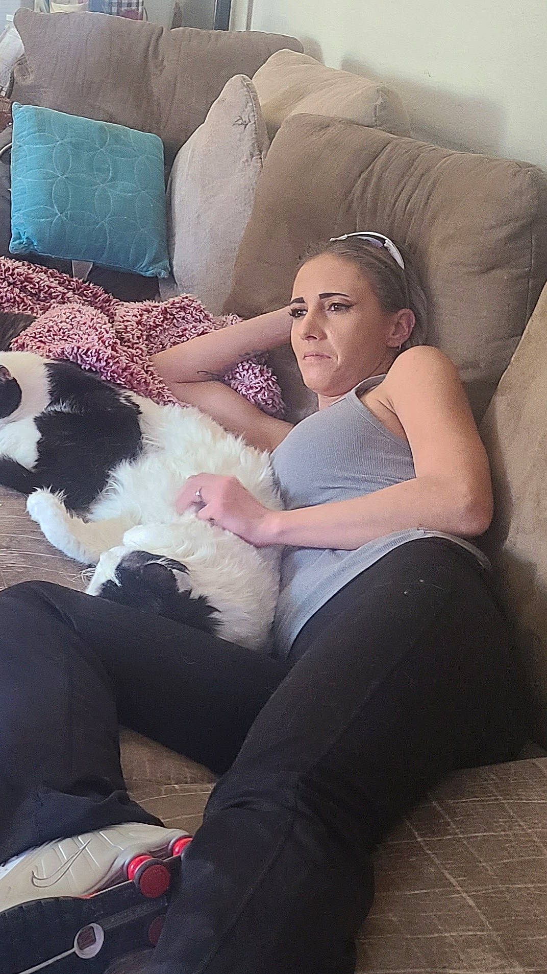 Big Boy joined the competition — help win amazing prizes! abdomen, black_hair, chest, comfort, companion_dog, couch, elbow, felidae, flesh, fun, fur, human_leg, knee, lap, leg, leisure, long_hair, sitting, small_to_medium_sized_cats, thigh