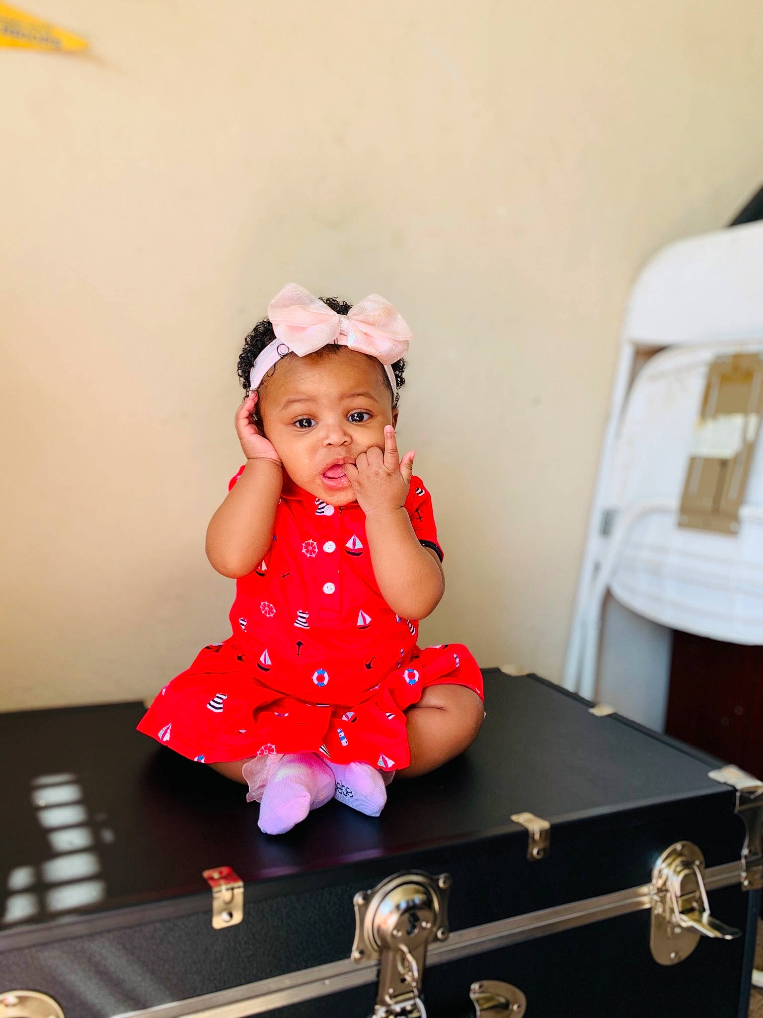 Sherleia joined the competition — help win amazing prizes! baby, baby_toddler_clothing, carmine, child, drawer, fun, happy, hat, indoor_games_and_sports, leisure, magenta, material_property, pattern, person, pink, room, sitting, sleeve, table, textile