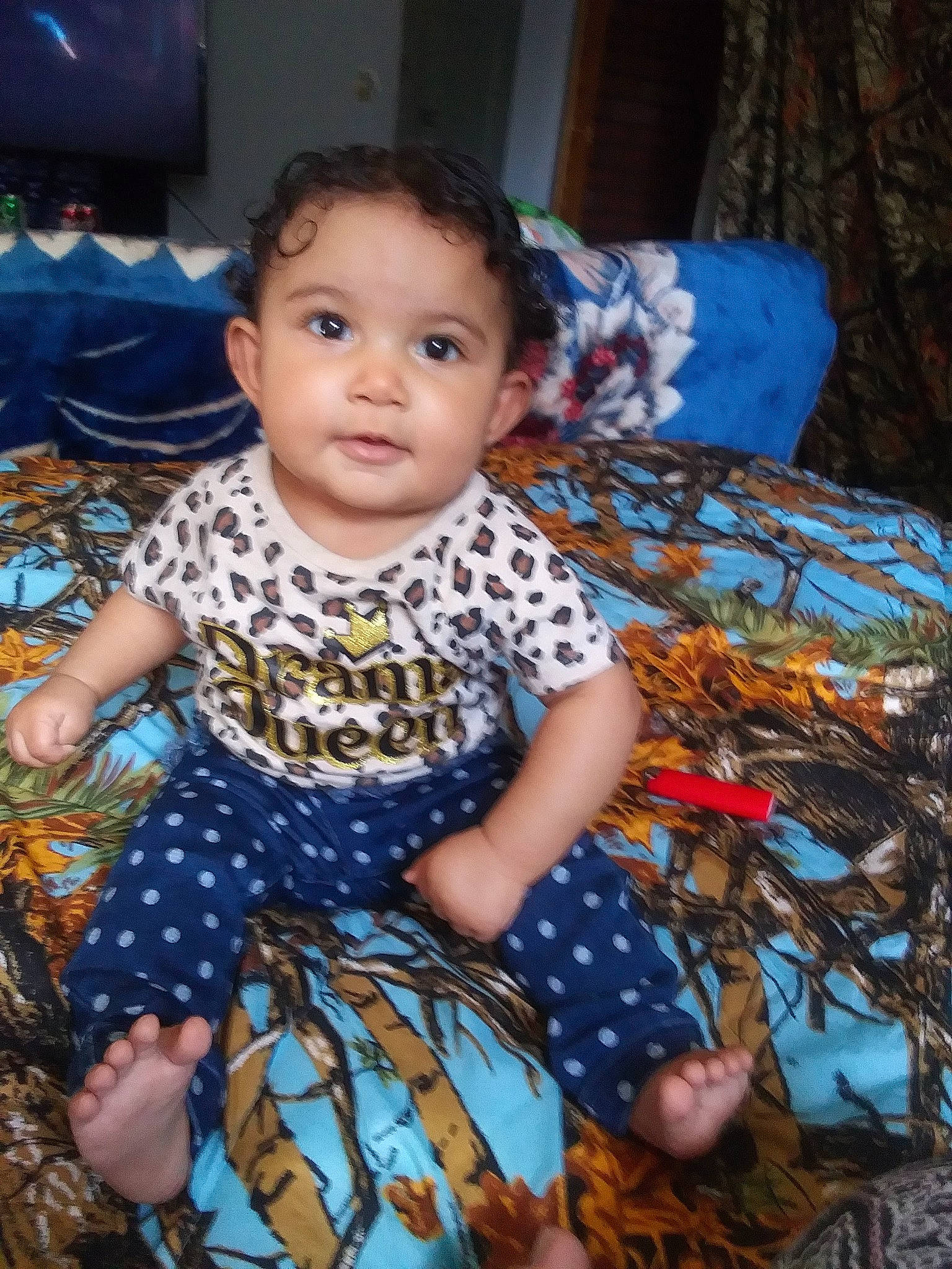 Ariyah joined the competition — help win amazing prizes! baby, baby_toddler_clothing, beauty, blue, cheek, child, day_dress, event, fashion_design, fun, happy, iris, pattern, person, plaid, sitting, sleeve, television, toddler, tradition