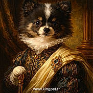 Brutus participe au concours pour gagner de l'argent avec cette photo : dog, portrait, royal_clothing, sash, brooch, column, fur, animal, costume, dressed_up, vintage_style, luxury, noble, pet, face, canine, fancy, elegant, regal, historical_style
