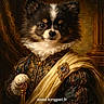 Brutus participe au concours pour gagner de l'argent avec cette photo : animal, brooch, canine, column, costume, dog, dressed_up, elegant, face, fancy, fur, historical_style, luxury, noble, pet, portrait, regal, royal_clothing, sash, vintage_style