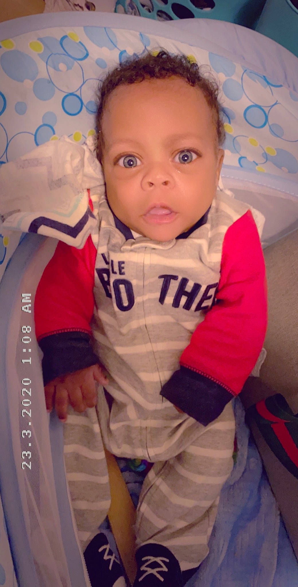 Emir is registered to the contest to win money with this photo: baby, baby_products, baby_toddler_clothing, cheek, child, eye, person, skin, smile, toddler