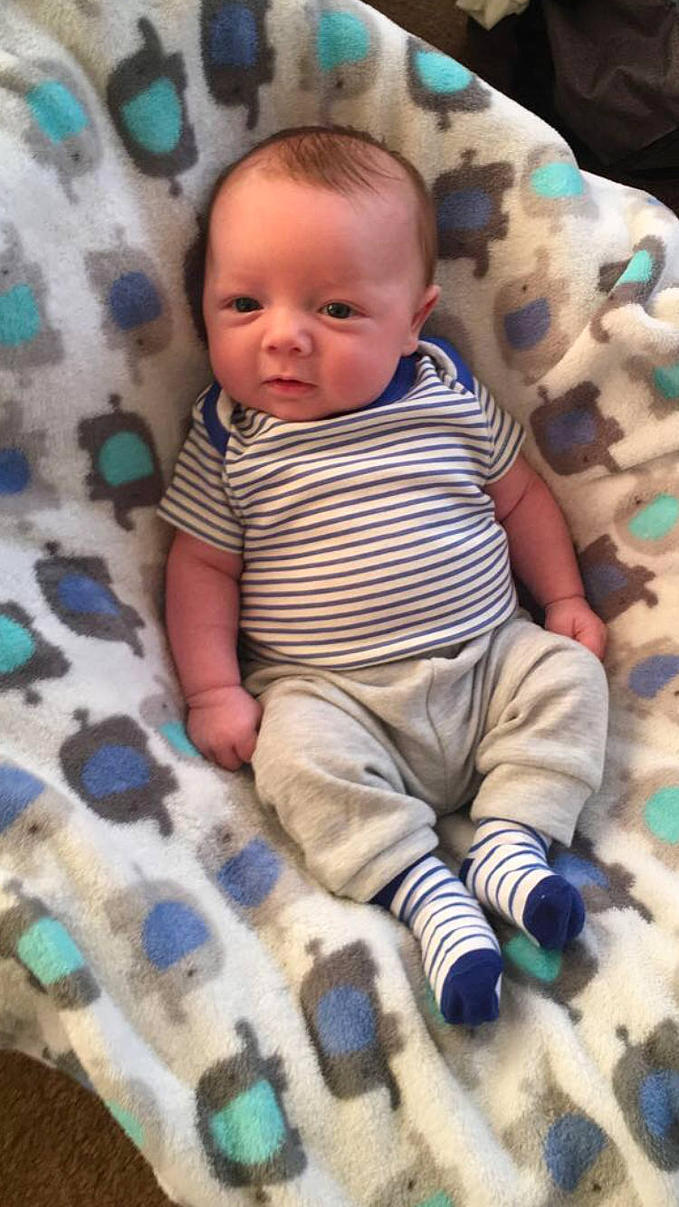 Deacon joined the competition — help win amazing prizes! azure, baby, baby_toddler_clothing, beauty, cheek, child, comfort, face, head, linens, organ, pattern, people, person, photograph, skin, sleeve, textile, toddler, white