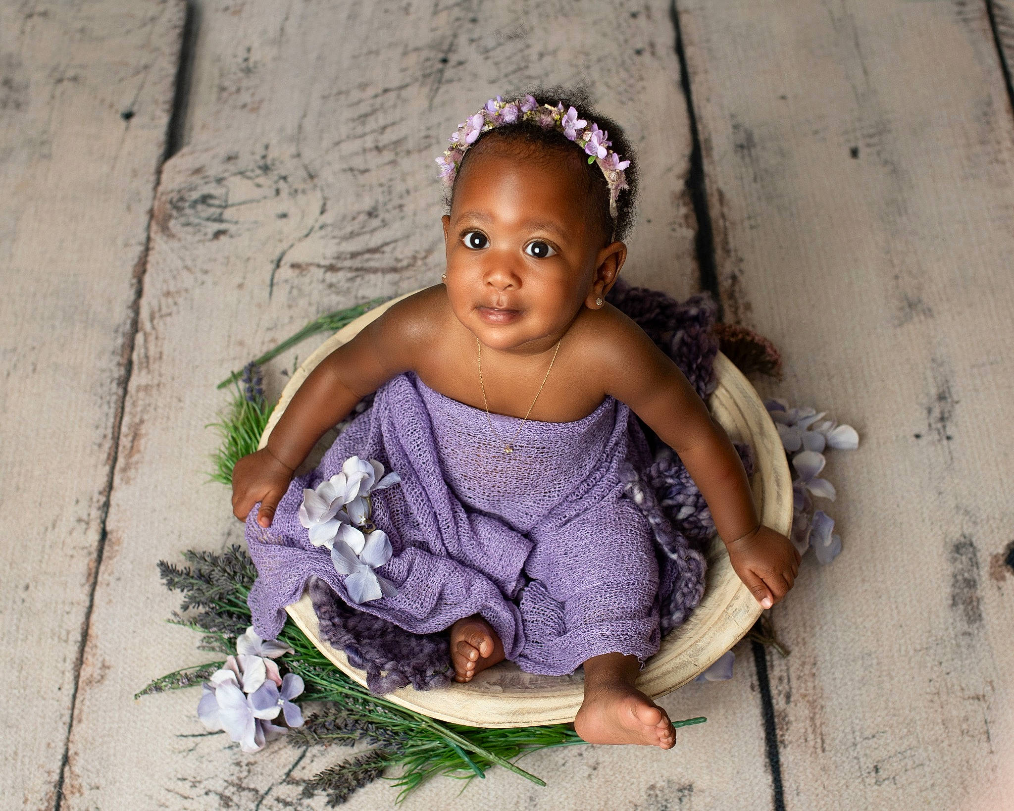 River joined the competition — help win amazing prizes! baby_toddler_clothing, child, fashion_accessory, flash_photography, grass, hair, hair_accessory, happy, headband, headpiece, jewellery, necklace, person, plant, portrait_photography, purple, sitting, skin, toddler, tradition