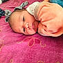 baby, newborn, blanket, bedspread, pink, peach, face, infant, child, sleeping, cozy, indoors, closeup, portrait, soft, cute, resting, person, lying_down, warm