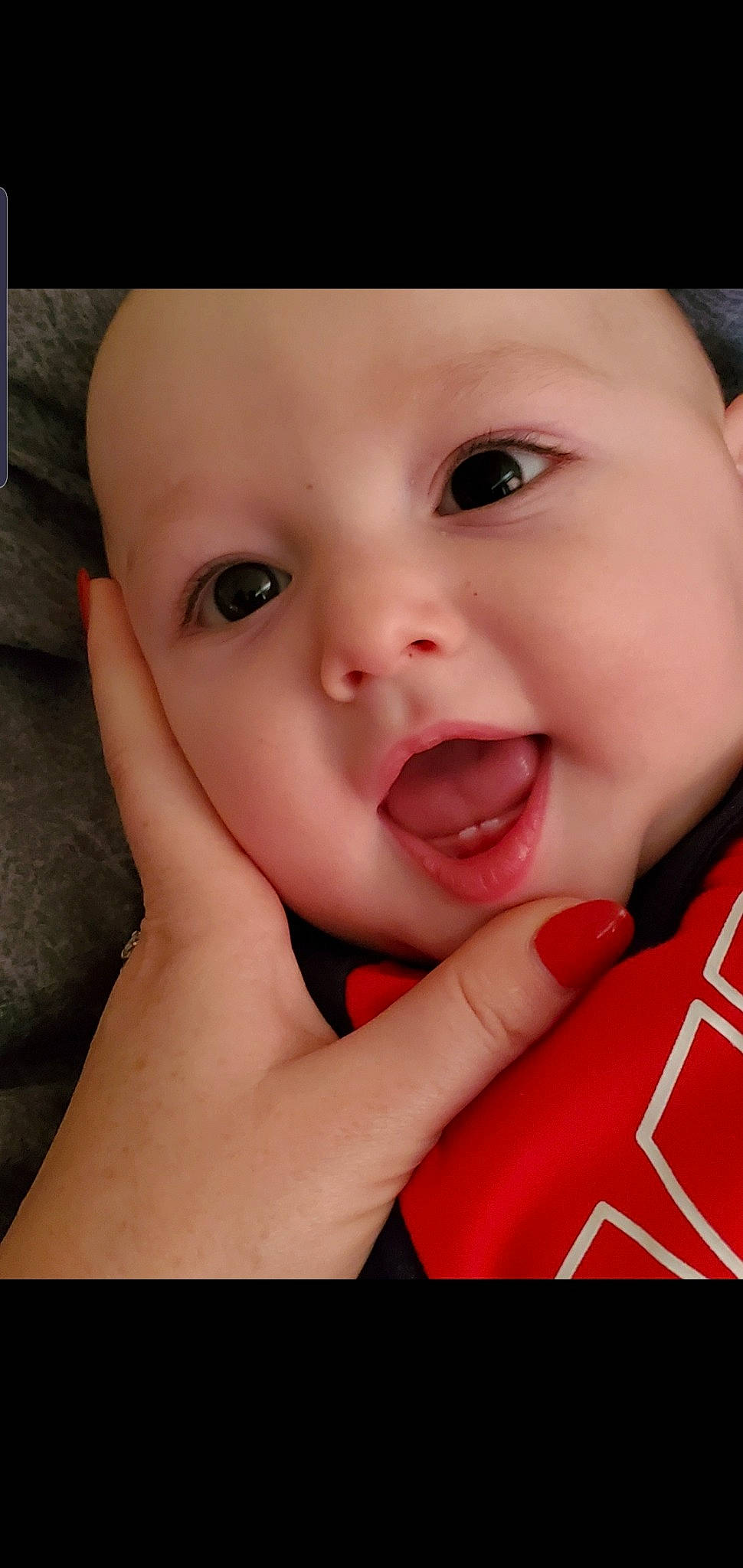 Anthony is registered to the contest to win money with this photo: baby, baby_making_funny_faces, cheek, child, chin, close_up, eye, eyebrow, face, facial_expression, finger, forehead, head, lip, mouth, nose, organ, person, skin, smile