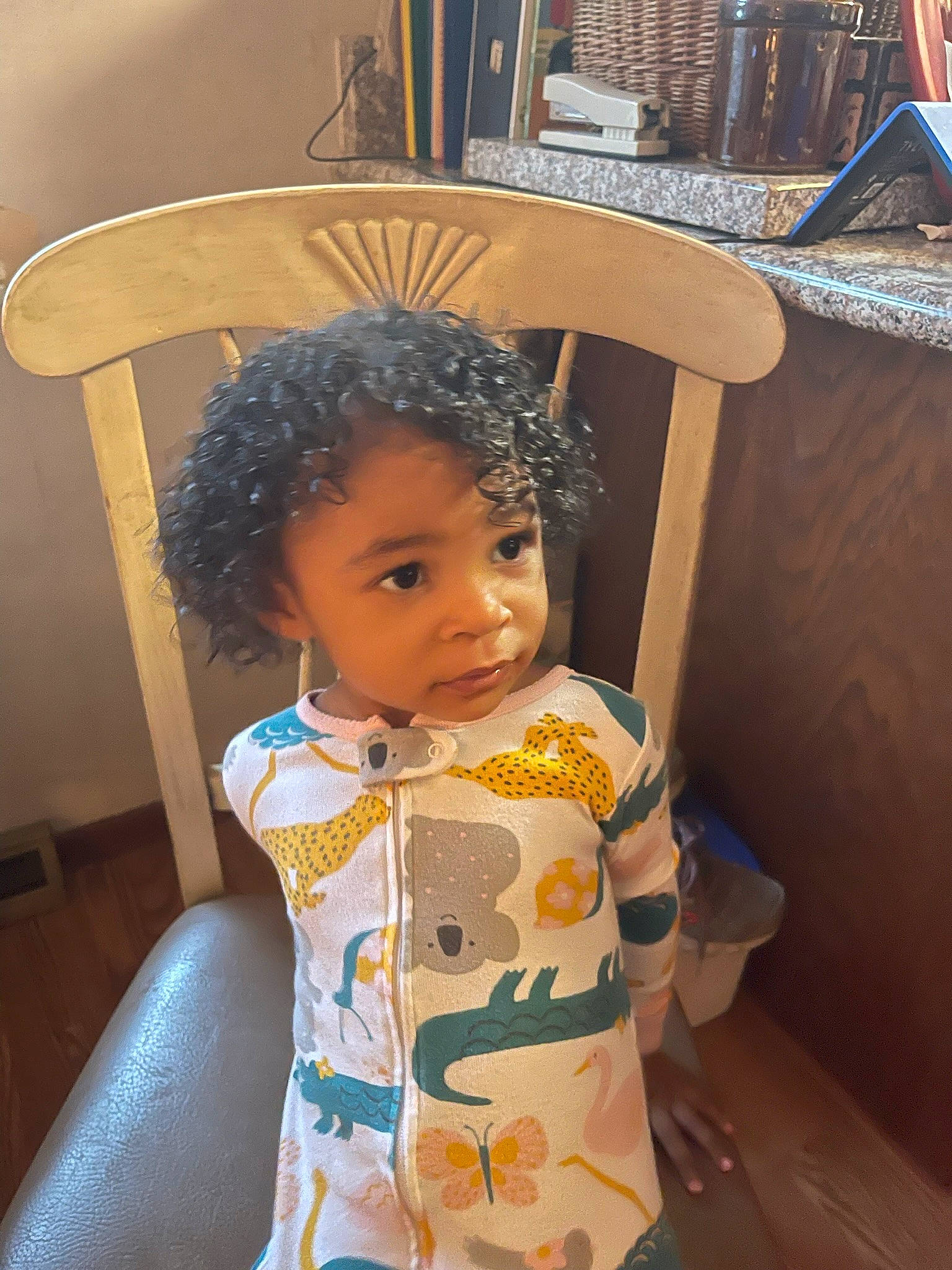 Kinsley joined the competition — help win amazing prizes! baby, baby_toddler_clothing, black_hair, chair, cheek, child, eye, fashion_accessory, fashion_design, flooring, fun, furniture, happy, person, room, sitting, table, toddler, vacation, wood