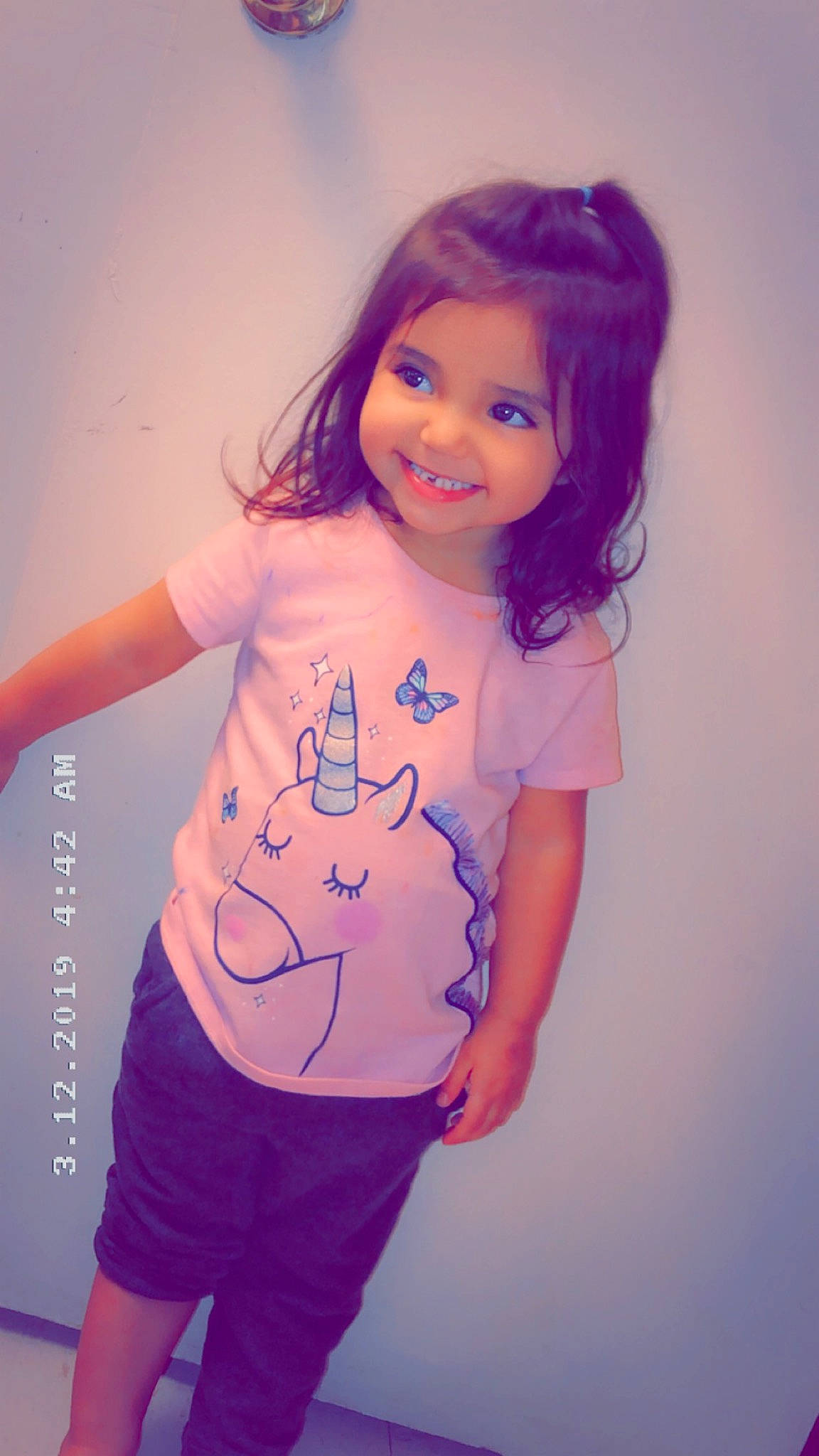 Lilly joined the competition — help win amazing prizes! arm, blue, cheek, child, face, forehead, joy, lip, long_hair, neck, person, photography, pink, purple, shoulder, skin, sleeve, smile, t_shirt, toddler