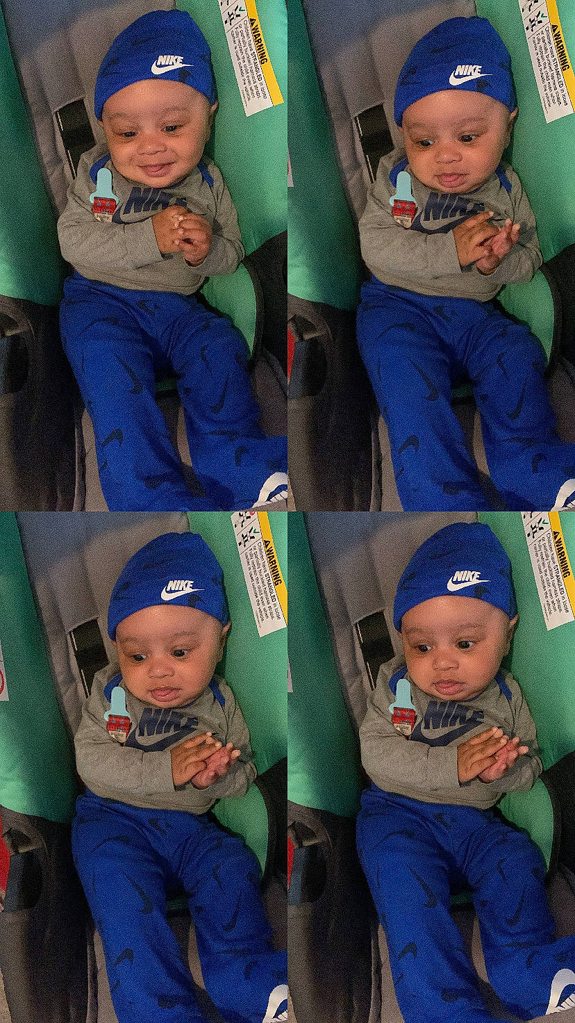 Calvin joined the competition — help win amazing prizes! baby, baby_toddler_clothing, blue, cap, clothing, face, facial_expression, green, head, headwear, human, organ, outerwear, person, photograph, product, skin, sleeve, standing, vertebrate