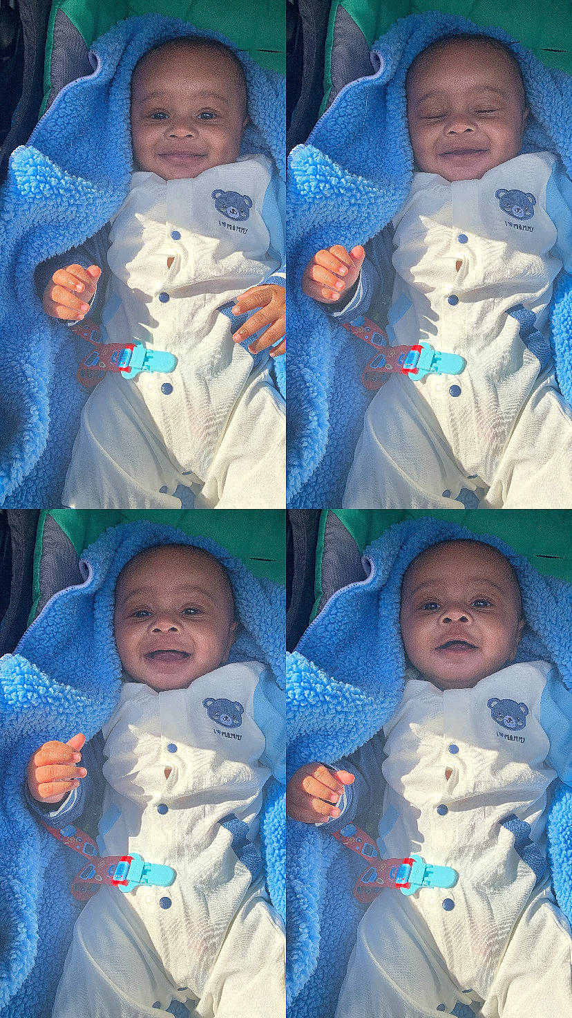 Calvin is registered to the contest to win money with this photo: azure, baby, baby_sleeping, baby_toddler_clothing, blue, cheek, child, face, facial_expression, head, human, joy, organ, outerwear, person, photograph, product, skin, sleeve, textile