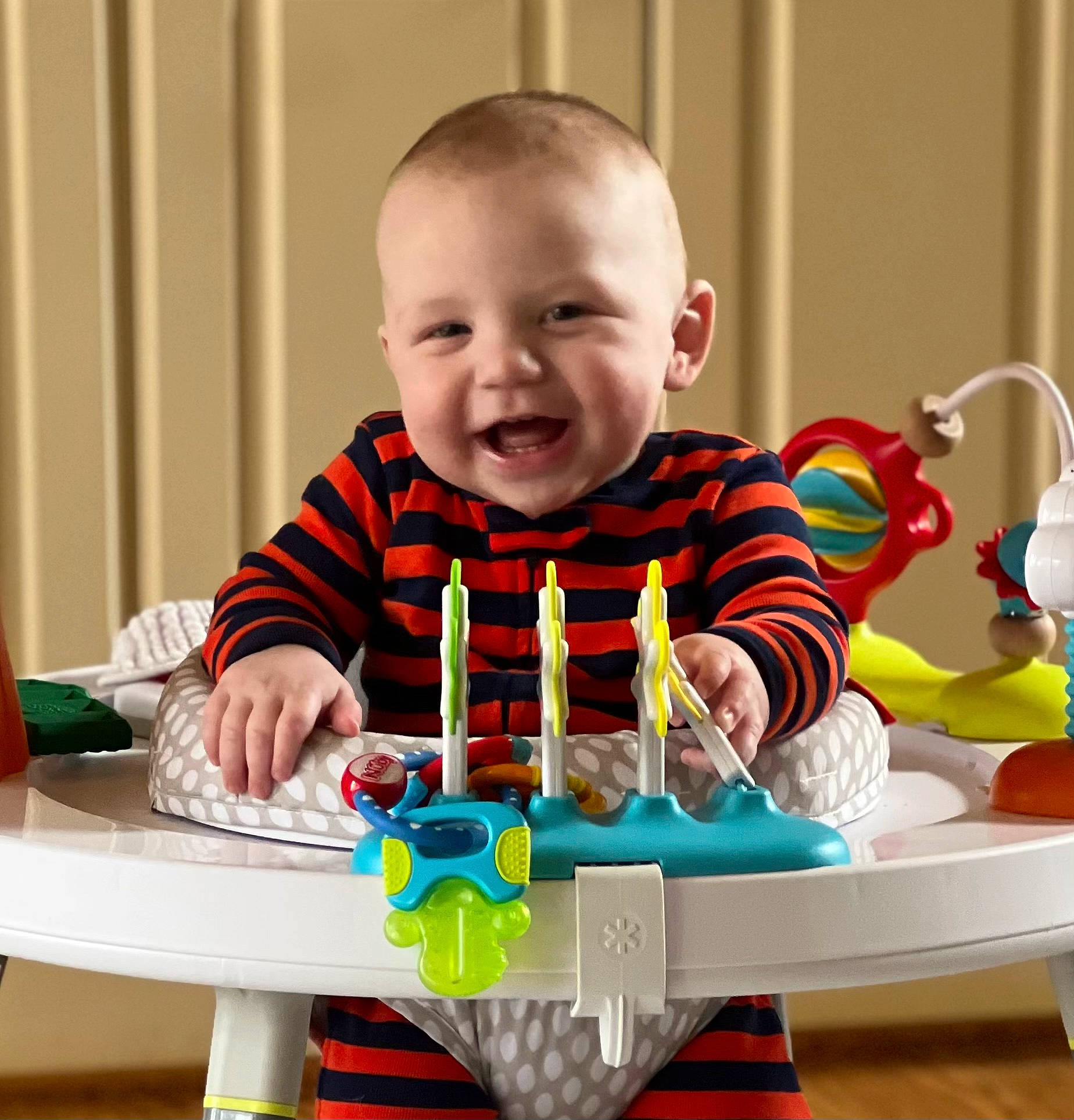 Austin joined the competition — help win amazing prizes! baby, baby_playing_with_toys, baby_toddler_clothing, baby_toys, child, educational_toy, fun, happy, joy, lego, orange, person, play, room, sharing, sitting, smile, t_shirt, toddler, toy