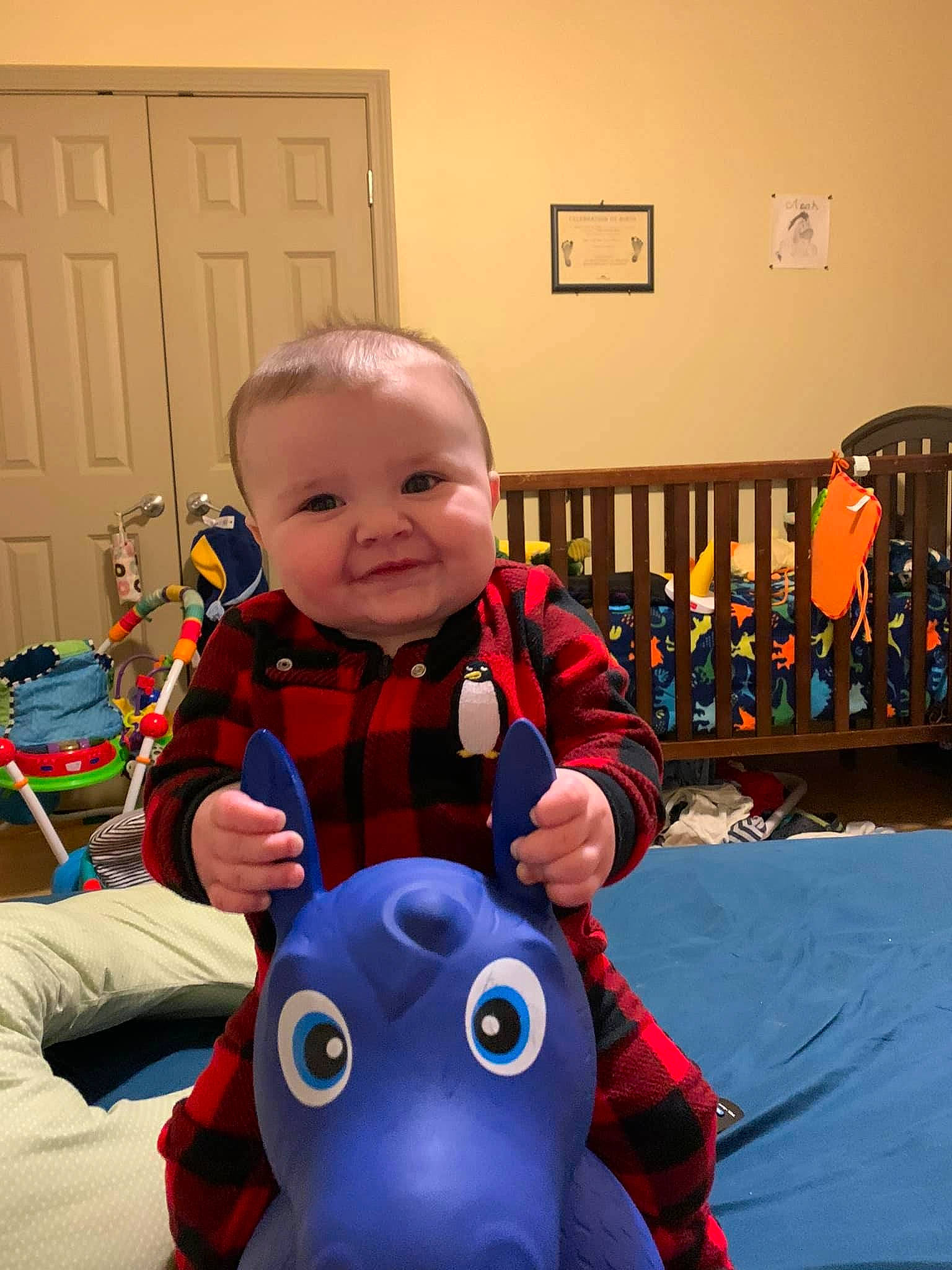 Noah joined the competition — help win amazing prizes! baby, baby_toddler_clothing, child, door, event, flooring, fun, happy, human, joy, leisure, mouth, person, picture_frame, play, recreation, sitting, smile, standing, stuffed_toy