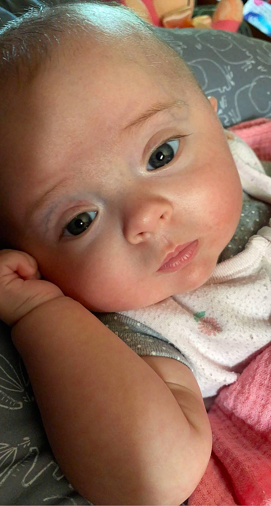 Aubrielle is registered to the contest to win money with this photo: baby, baby_toddler_clothing, cheek, chin, ear, eye, eyebrow, eyelash, facial_expression, finger, flash_photography, forehead, happy, iris, lip, mouth, neck, nose, person, skin