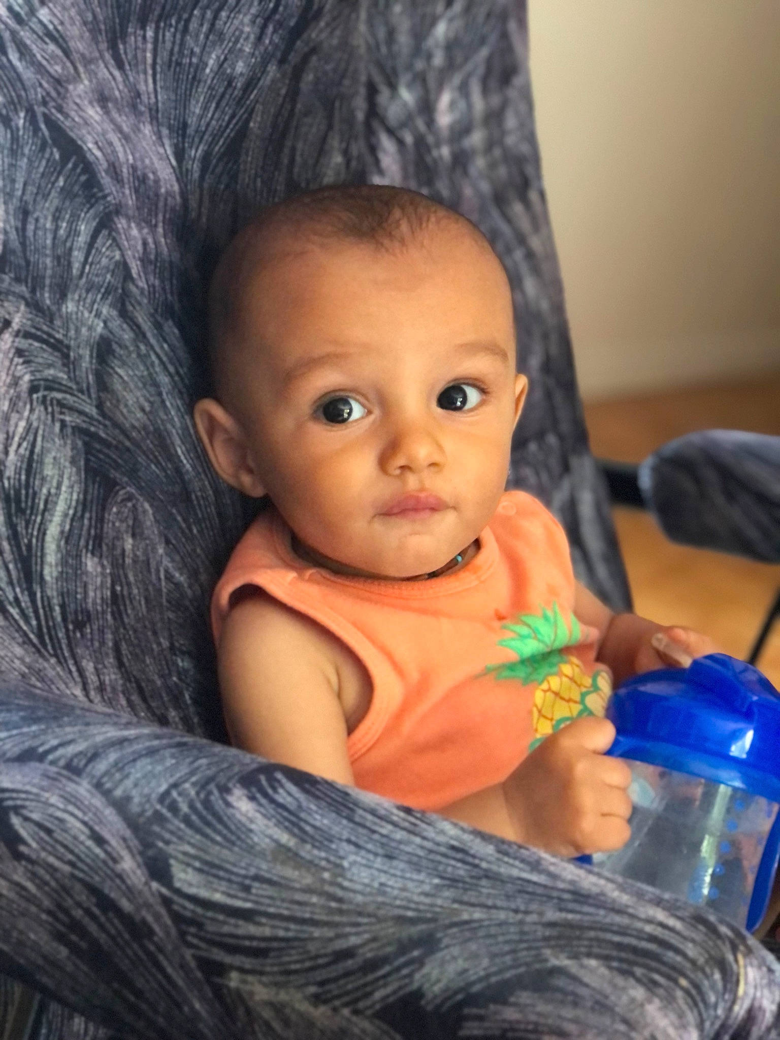 Jahyan participe au concours pour gagner de l'argent avec cette photo : azure, baby, bottle, cheek, drinking_water, drinkware, eyebrow, facial_expression, finger, flash_photography, iris, lip, nose, organ, person, plastic_bottle, purple, skin, smile, toddler