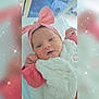 baby, infant, pink_bow, headband, fluffy_vest, cute, portrait, face, hand, cozy, sleepwear, newborn, sparkles, soft_texture, happy, indoors, closeup, child, adorable, blanket