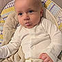 Wyatt is registered to the contest to win money with this photo: baby, infant, child, blue_eyes, onesie, milk_mustache, baby_seat, cushion, blanket, clothing, face, hand, comfort, indoors, young_child, cute, portrait, resting, soft_lighting, closeup