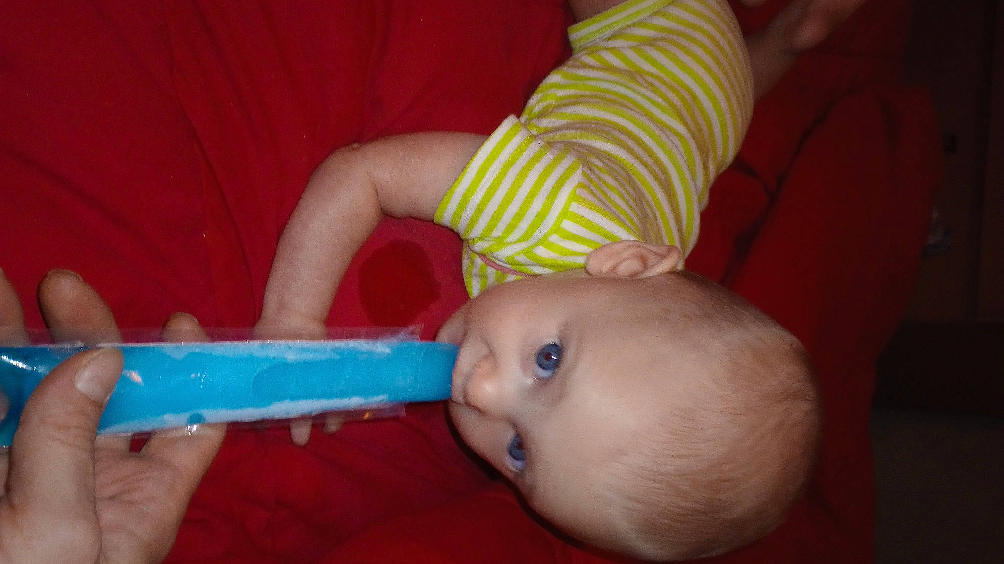 Sandra joined the competition — help win amazing prizes! baby, baby_grabbing_for_something, baby_products, baby_toddler_clothing, baby_toys, chair, cheek, child, electric_blue, finger, fun, hand, iris, nail, nose, person, plastic, room, spoon, thumb