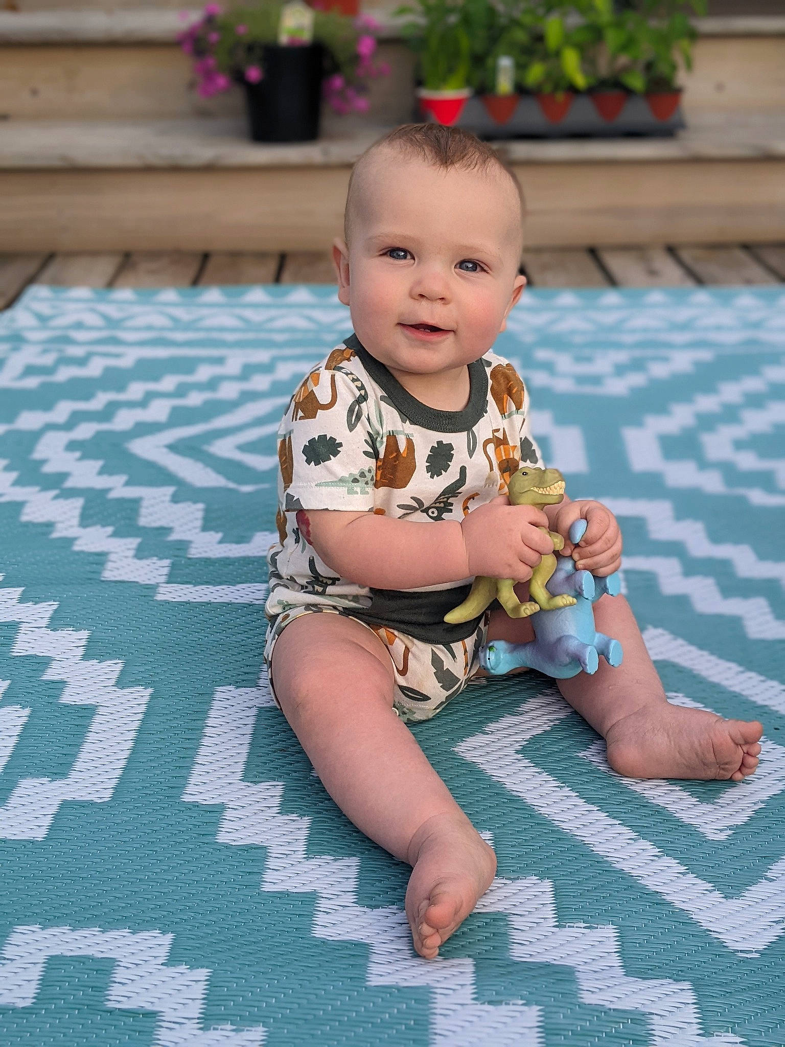 Brody joined the competition — help win amazing prizes! baby, baby_toddler_clothing, child, crawling, floor, flooring, foot, fun, grass, happy, houseplant, joy, leisure, pattern, person, plant, sitting, skin, sleeve, smile