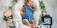 Rosie-Araya joined the competition — help win amazing prizes! august, baby, blue_outfit, bow, cute, date_block, decor, fluffy_blanket, green_leaves, headband, indoor, infant, newborn, peaceful, pink_flowers, portrait, resting, sleeping, soft_light, vintage_clock