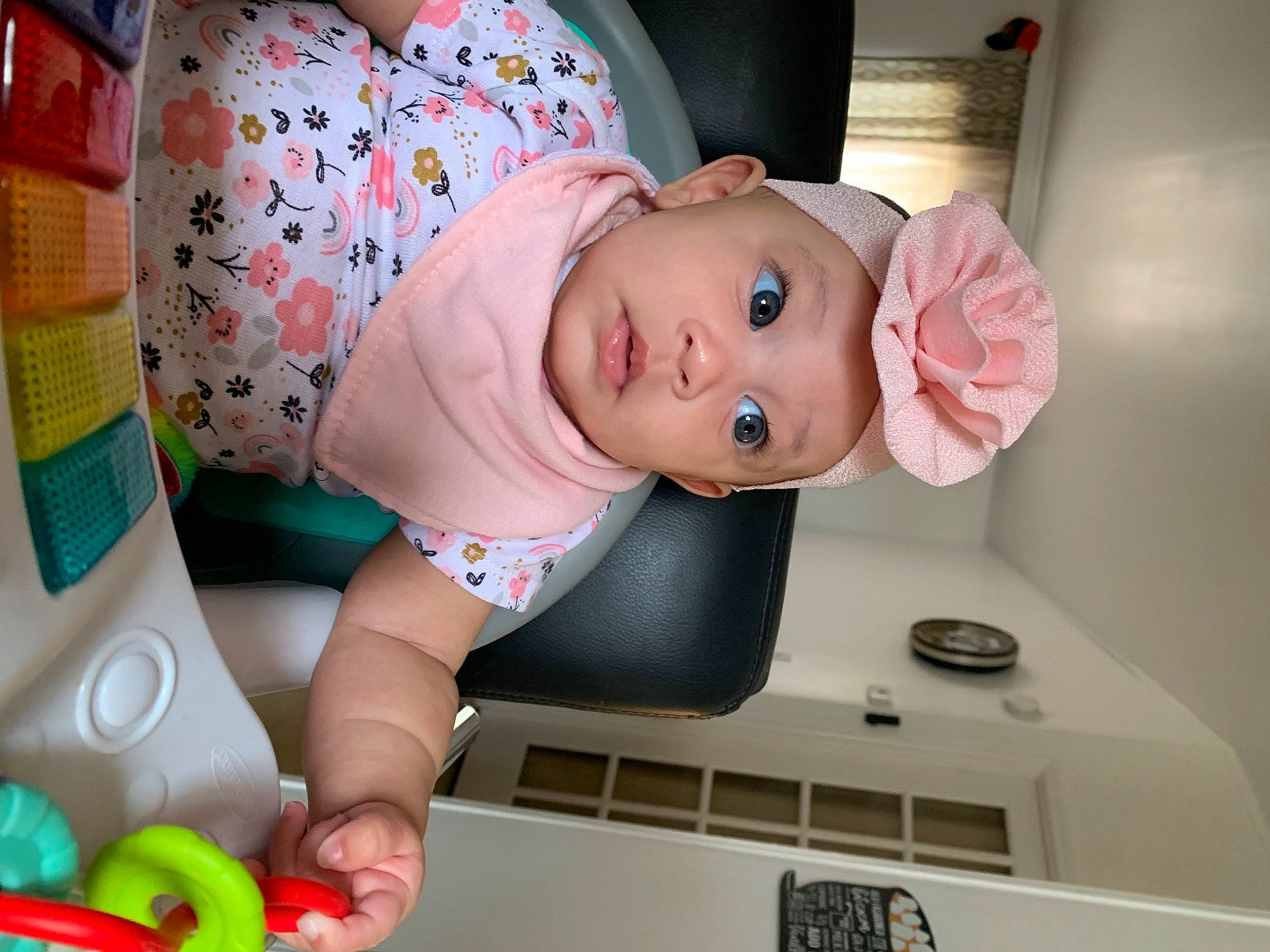 Amarah joined the competition — help win amazing prizes! baby, baby_products, baby_safety, baby_toddler_clothing, baby_toys, bathing, child, finger, hand, hat, headwear, linens, nail, pattern, person, pink, plastic, room, rose, skin