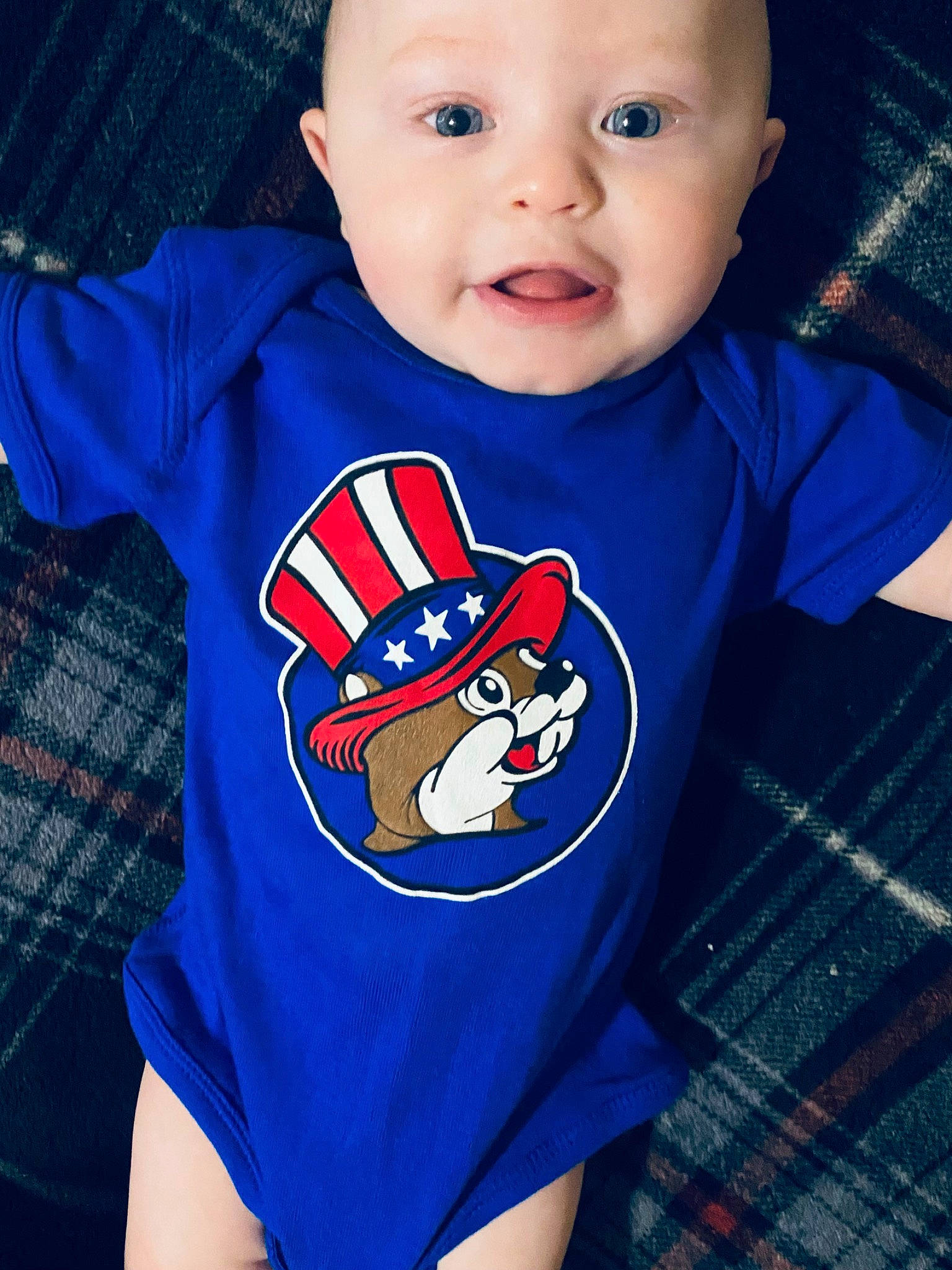 Henlee joined the competition — help win amazing prizes! baby, baby_toddler_clothing, blue, cool, face, happy, head, human_body, neck, organ, outerwear, person, product, skin, sleeve, smile, standing, t_shirt, toddler, white