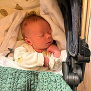 Arthur participe au concours pour gagner de l'argent avec cette photo : newborn, baby, sleeping, blanket, stroller, infant, soft, cute, peaceful, cozy, clothing, face, head, hand, portrait, rest, child, warm, comfort, indoor