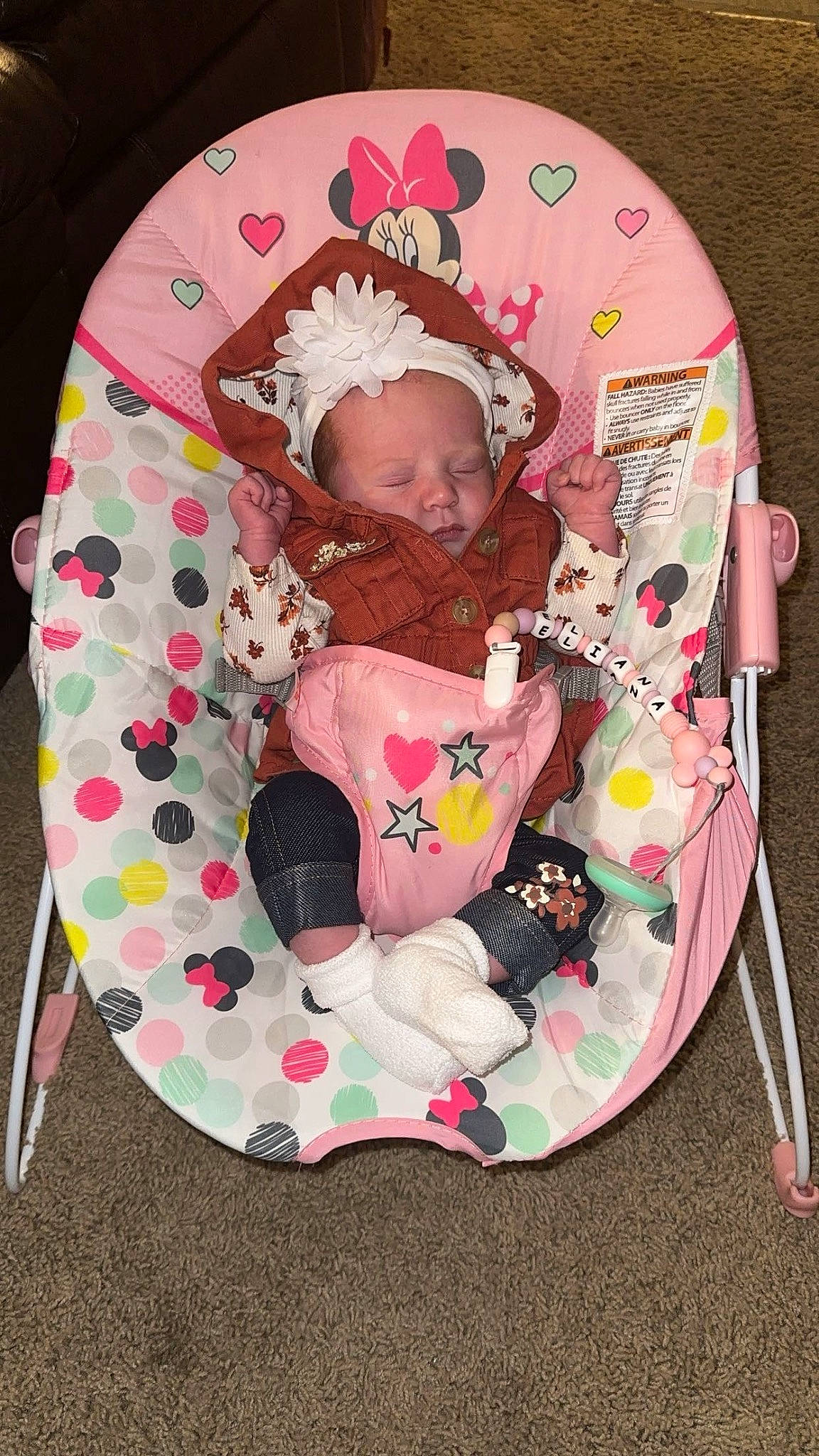 Eliana is registered to the contest to win money with this photo: baby, baby_carriage, baby_products, baby_sleeping, baby_toddler_clothing, bib, carmine, cheek, child, circle, comfort, fashion_accessory, head, magenta, pattern, peach, person, pink, sleeve, toddler