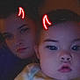Harper is registered to the contest to win money with this photo: adult, baby, candid, close_up, cute, devil_horns, expressionless, eyemakeup, face, family, filter, grainy, indoor, low_light, mother_and_child, neon, portrait, pout, selfie, sitting