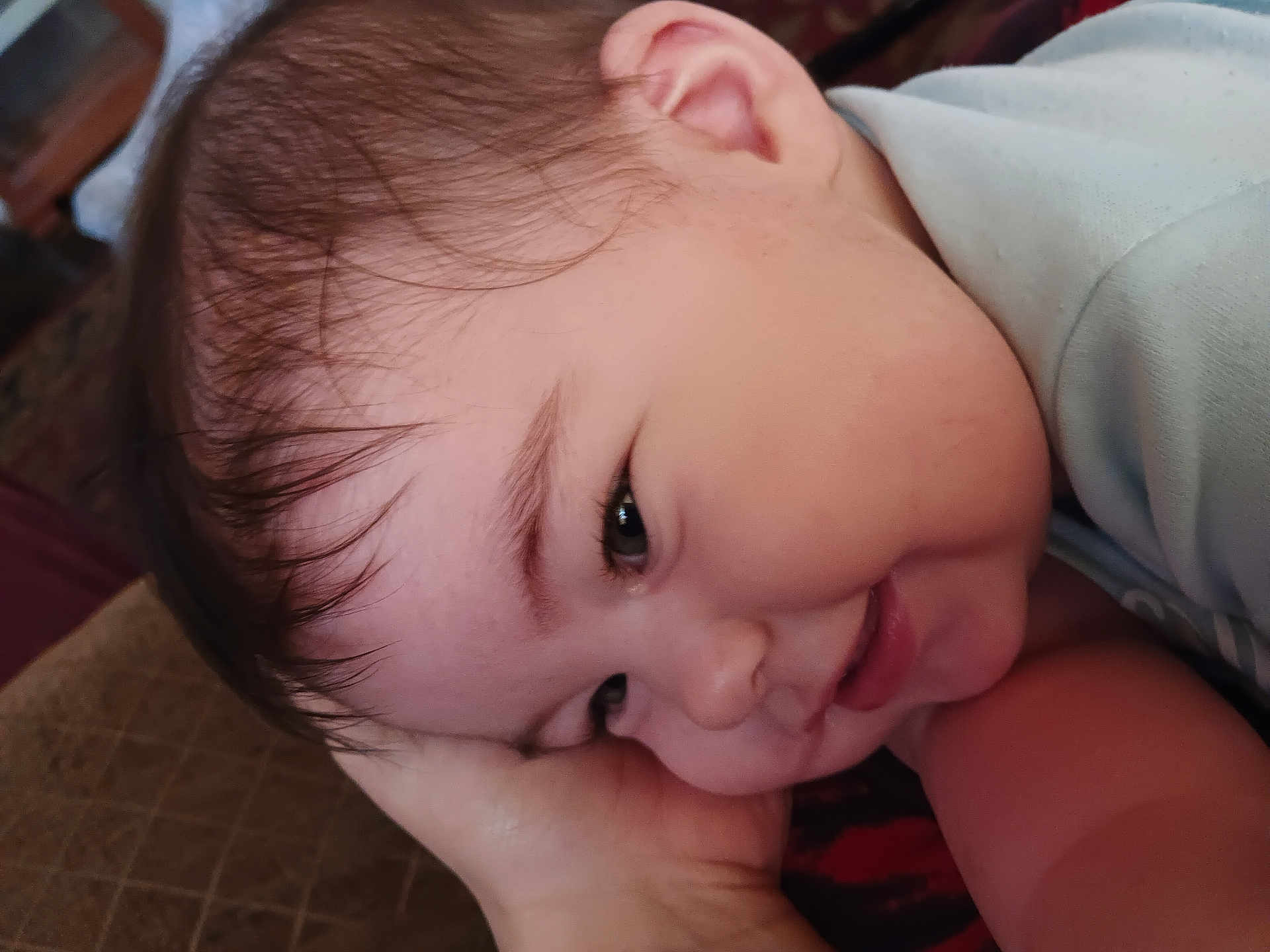 Harper joined the competition — help win amazing prizes! baby, cheek, closeup, clothing, cozy, cuddle, ear, expression, eye, gummy_smile, hair, hand, head, indoors, infant, newborn, portrait, skin, smile, soft_texture