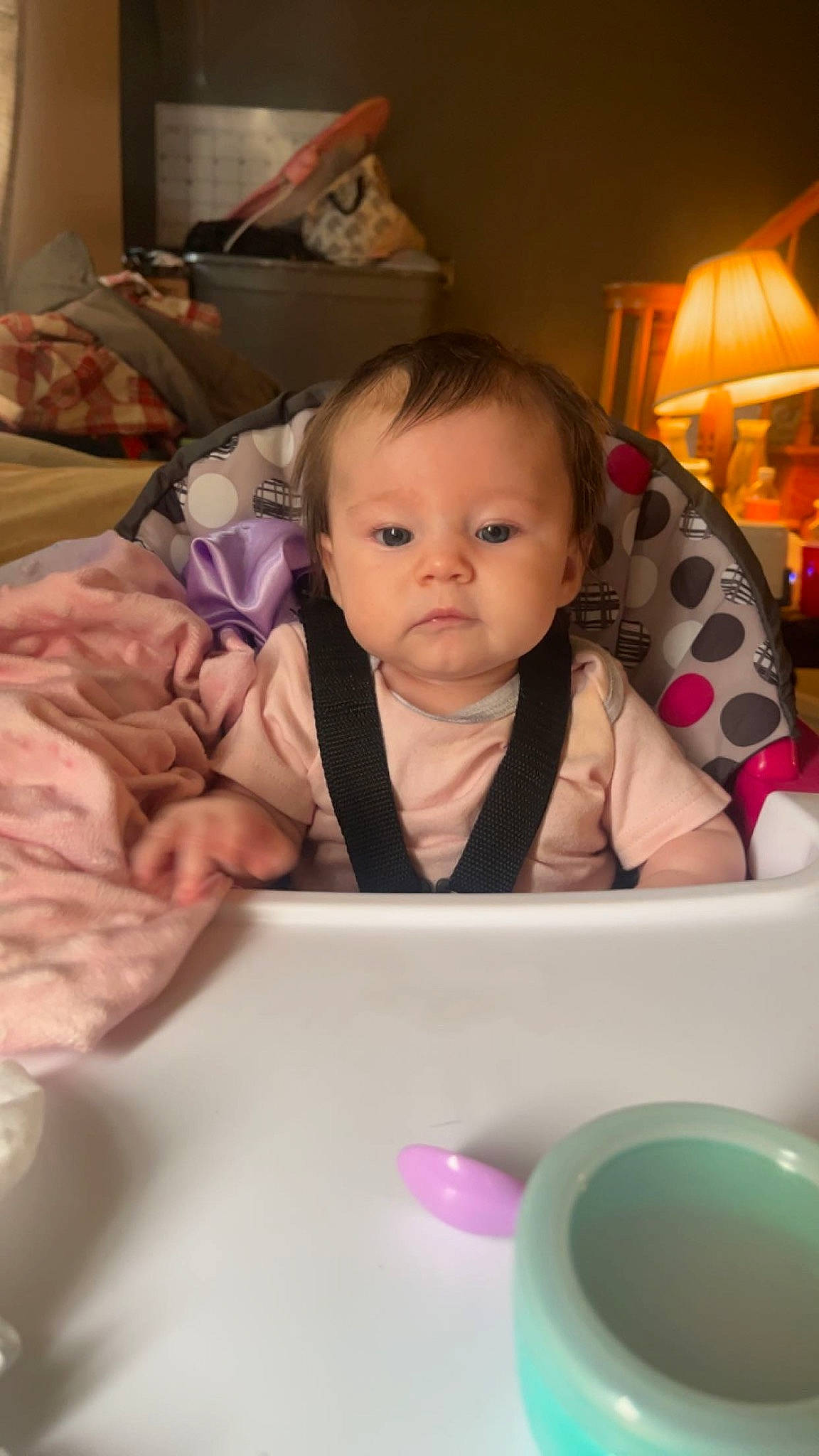Adalynn joined the competition — help win amazing prizes! baby, baby_products, baby_safety, baby_toddler_clothing, bib, cheek, child, circle, comfort, drinkware, eye, fun, lamp, person, plastic, product, room, sitting, tableware, toddler