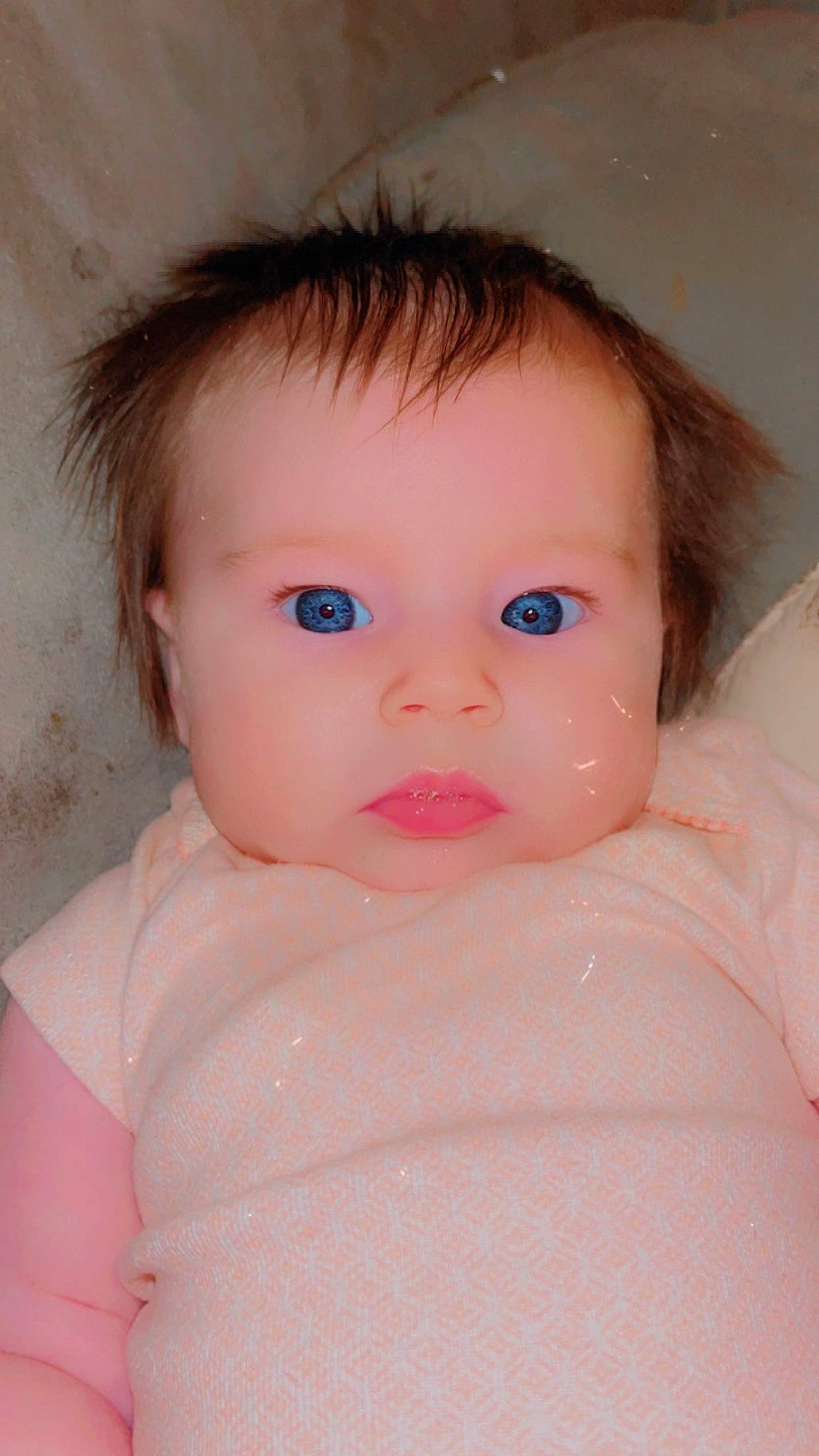 Adalynn joined the competition — help win amazing prizes! baby, baby_toddler_clothing, brown_hair, cheek, child, chin, circle, eyelash, iris, lip, no_expression, nose, pattern, peach, person, portrait_photography, skin, sleeve, toddler