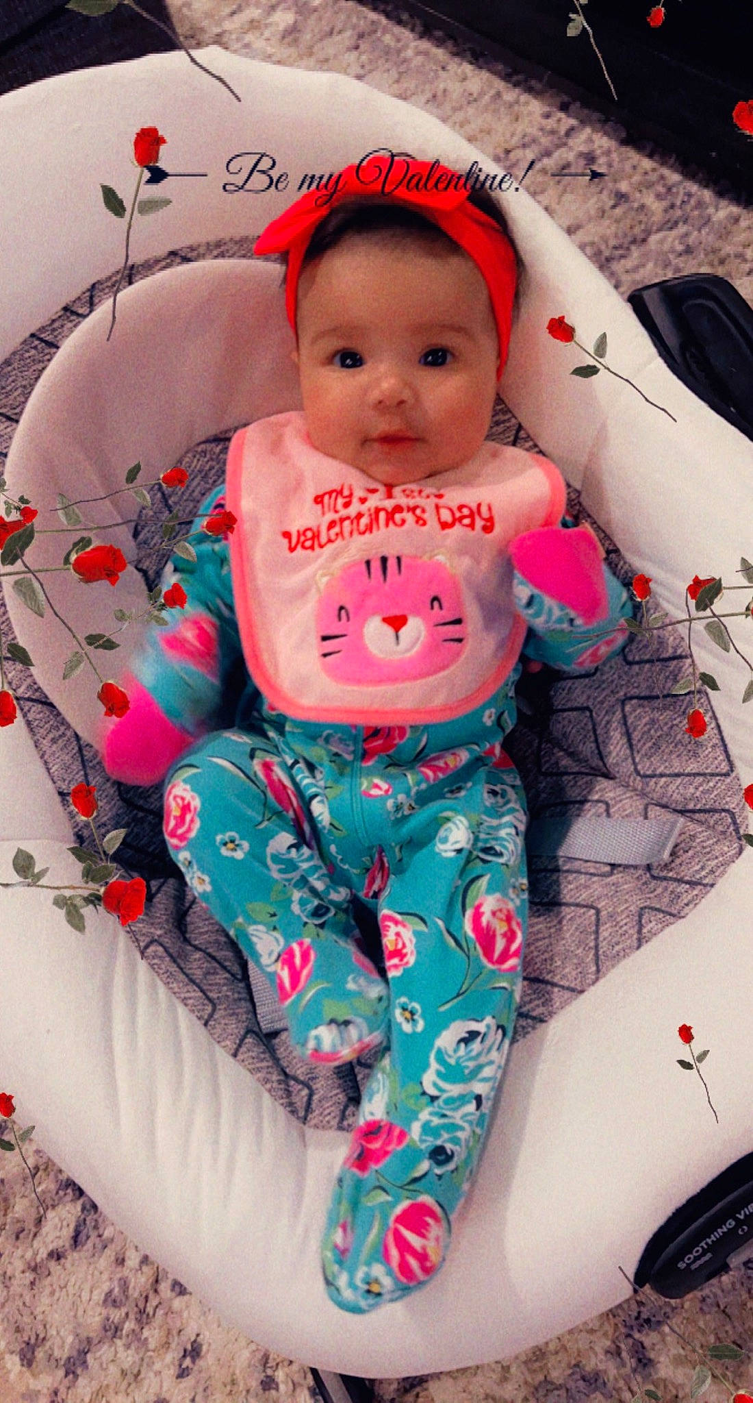 Aleigha is registered to the contest to win money with this photo: baby, baby_products, baby_toddler_clothing, cheek, comfort, eye, face, facial_expression, head, linens, outerwear, pattern, person, pink, sitting, skin, sleeve, t_shirt, textile, thigh