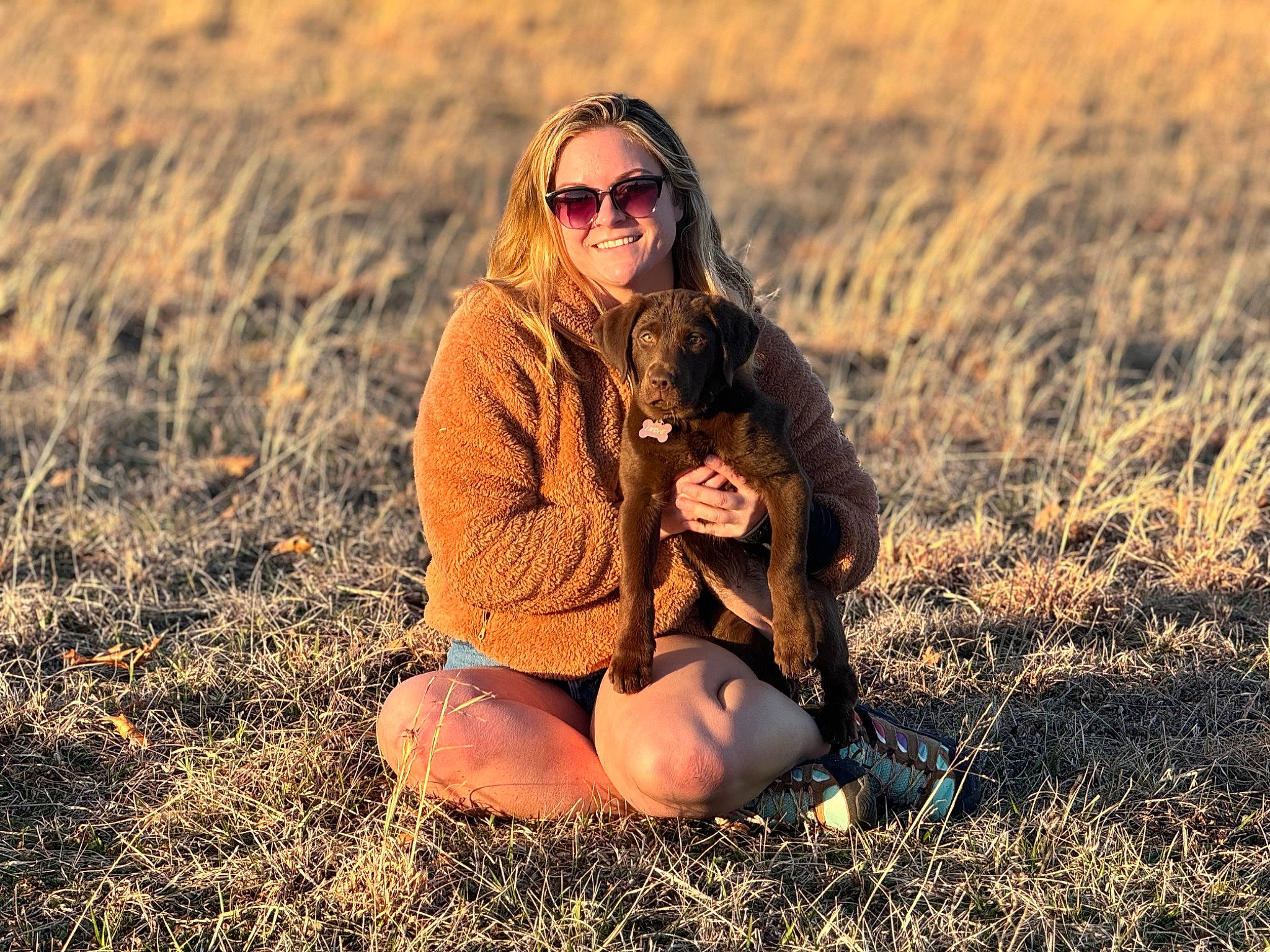 Indie joined the competition — help win amazing prizes! carnivore, companion_dog, eyewear, fawn, glasses, goggles, grass, grass_family, grassland, hair, happy, landscape, mammal, meadow, people_in_nature, plant, smile, sunglasses, vision_care, wood