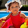Leyana a rejoint le concours — aidez-le/la à gagner de superbes lots ! bright, child, colorful, cute, daytime, happy, inflatable_pool, outdoor, person, playing, pool, portrait, smiling, summer, sunhat, sunlight, swimsuit, toddler, toy, water