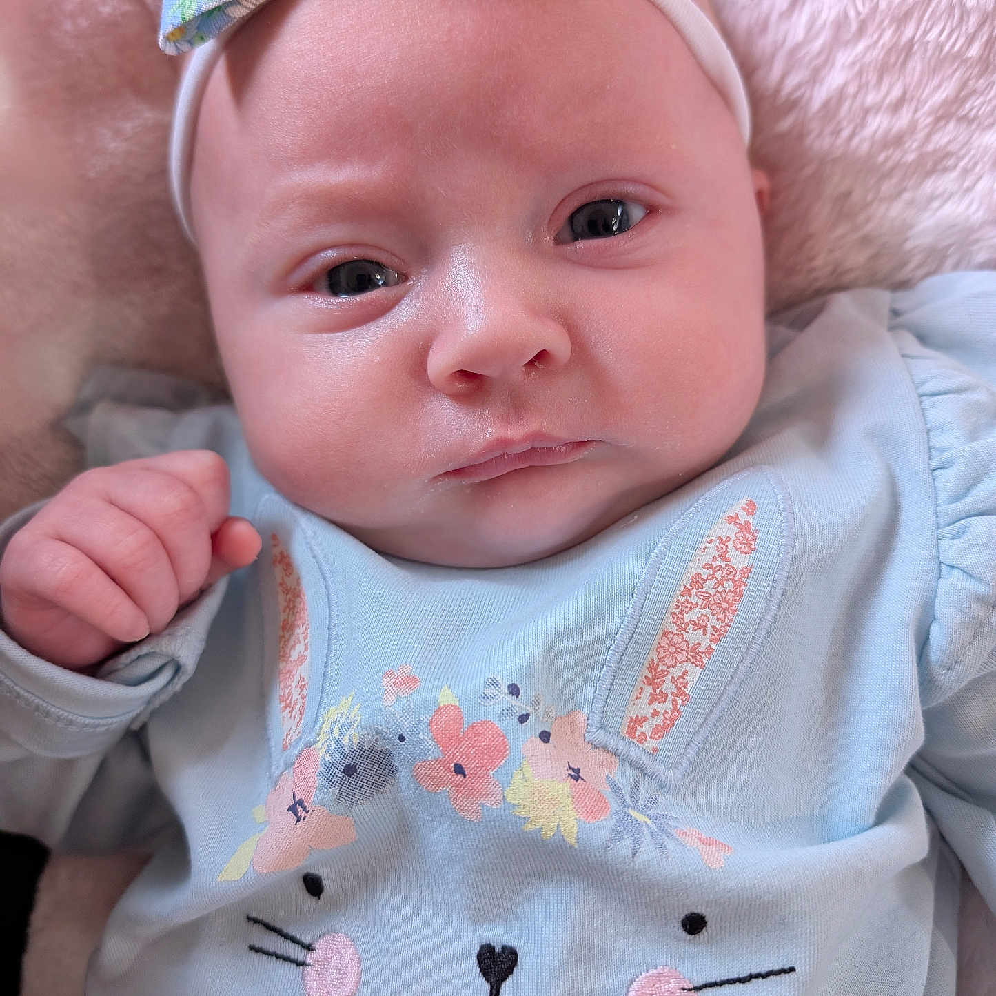 Annabella is registered to the contest to win money with this photo: accessories, applique, baby, bodypart, bonnet, clothing, face, finger, hand, hat, head, headband, hoodie, knitwear, newborn, pattern, person, photography, portrait, sweater